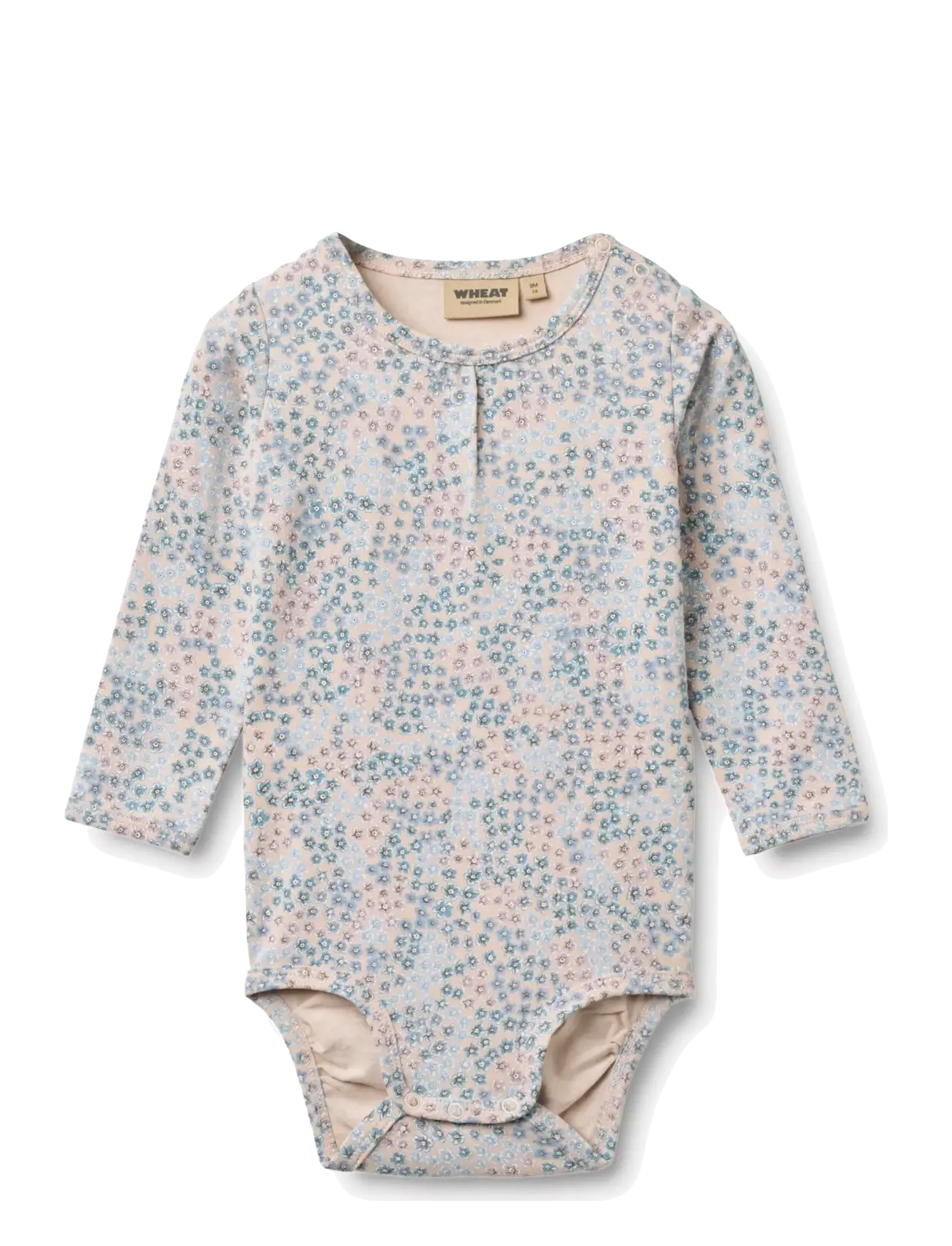 Wheat Body L/S Liv - Baby 44-92 - POWDER BLUE FLOWERS / blue