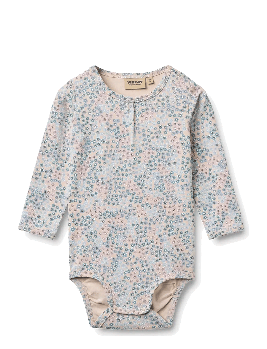 Wheat - Body L/S Liv - pikkade varrukatega bodid - powder blue flowers - 0