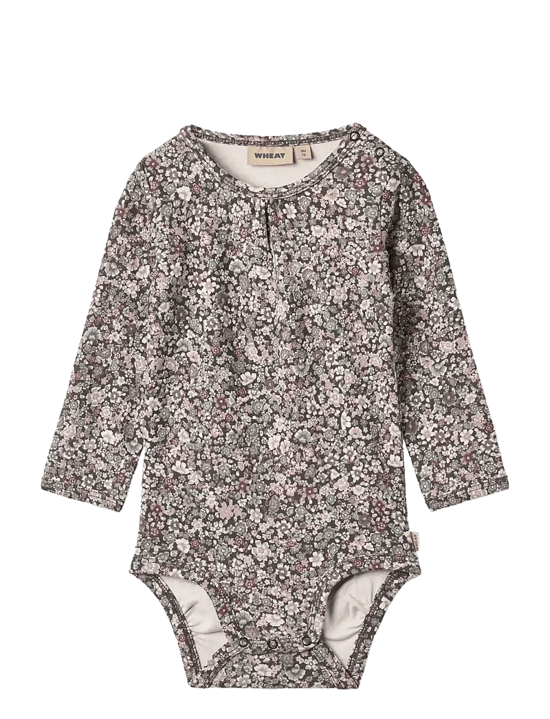 Wheat - Body L/S Liv - langærmede bodyer - purple stone flowers - 0