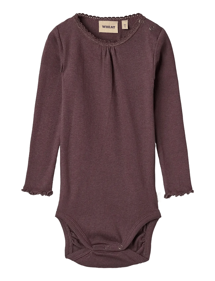 Wheat - Rib Body L/S Lotta - langärmelige bodys - fudge - 0