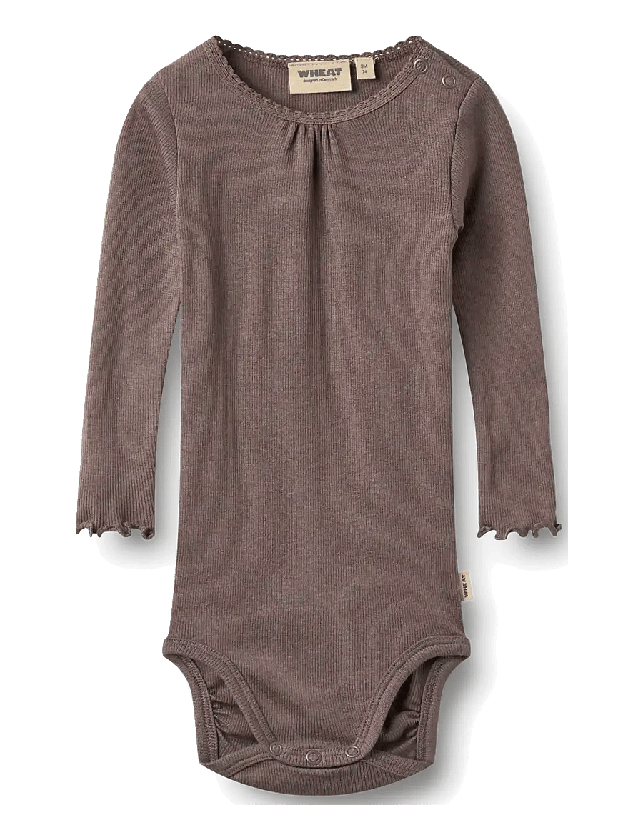Wheat - Rib body L/S Lotta - langärmelige bodys - plum truffle - 0