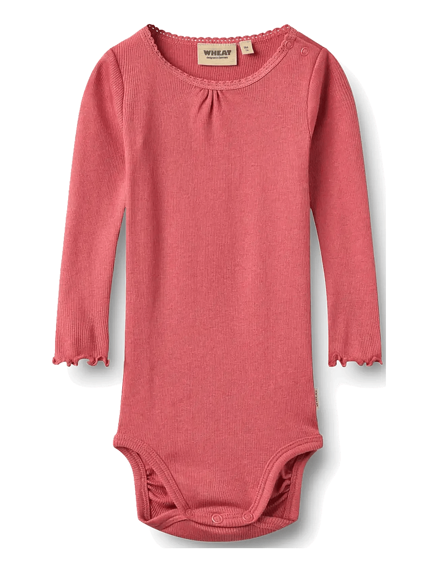 Wheat - Rib Body L/S Lotta - pikkade varrukatega bodid - raspberry - 0