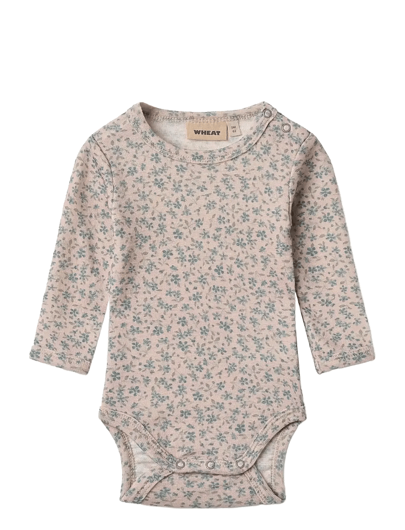 Wheat - Wool Body L/S Lucca - rompers met lange mouwen - blue flowers - 0