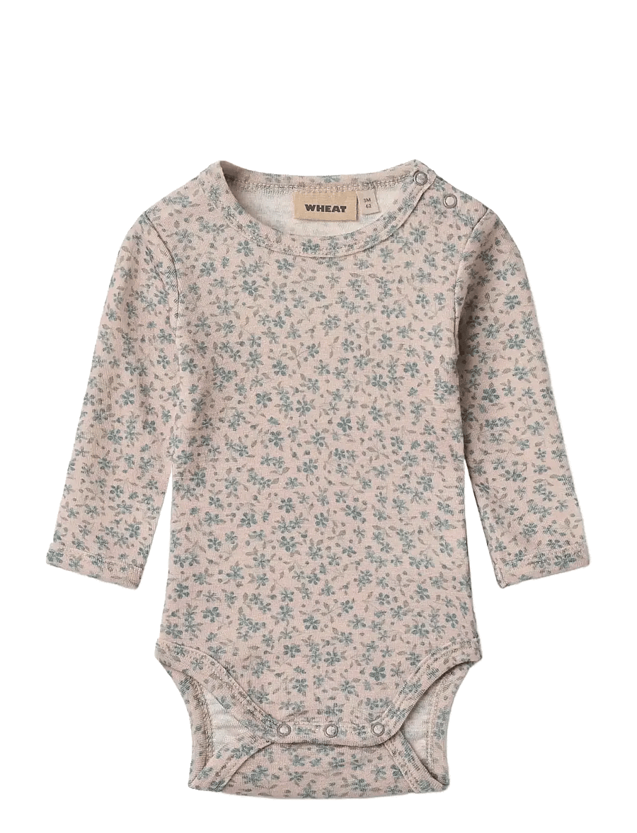 Wheat - Wool Body L/S Lucca - pikkade varrukatega bodid - blue flowers - 0