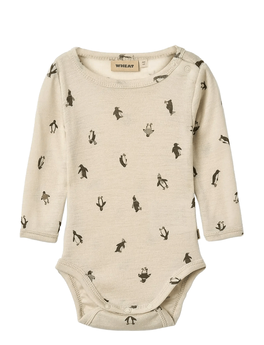 Wheat - Wool Body L/S Lucca - rompers met lange mouwen - penguins - 0
