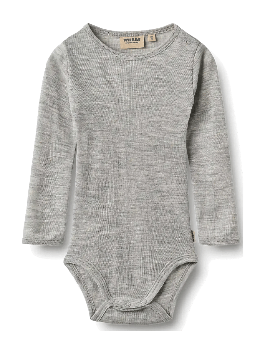 Wheat - Wool Body L/S Lucca - long-sleeved bodies - melange grey - 0