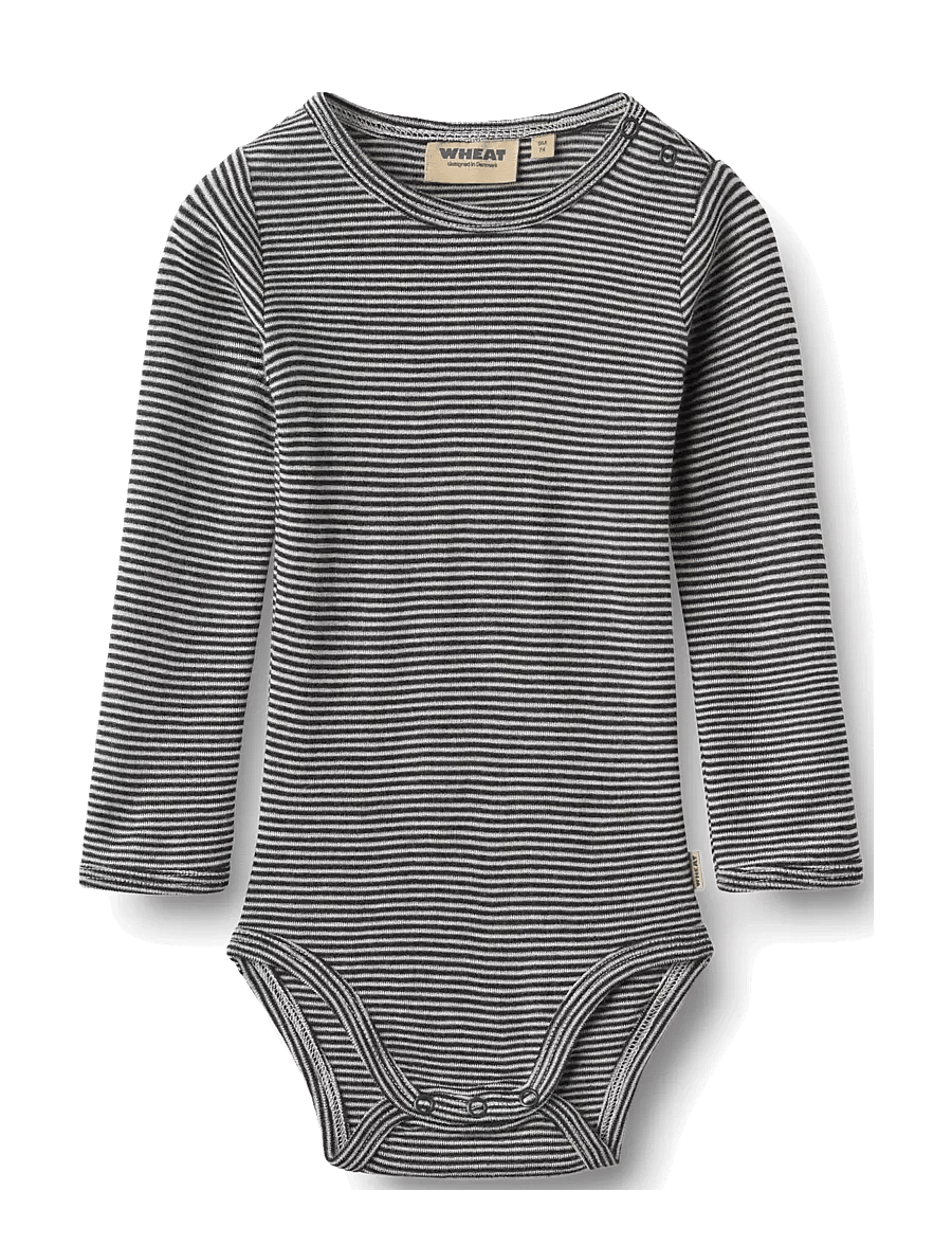 Wheat - Wool Body L/S Lucca - long-sleeved bodies - navy stripe - 0