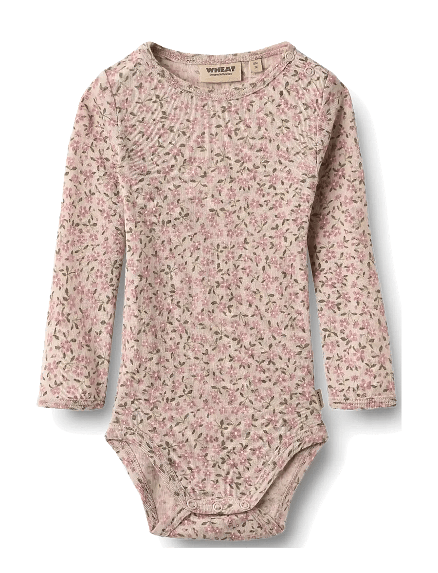 Wheat - Wool Body L/S Lucca - long-sleeved bodies - pale lilac flowers - 0