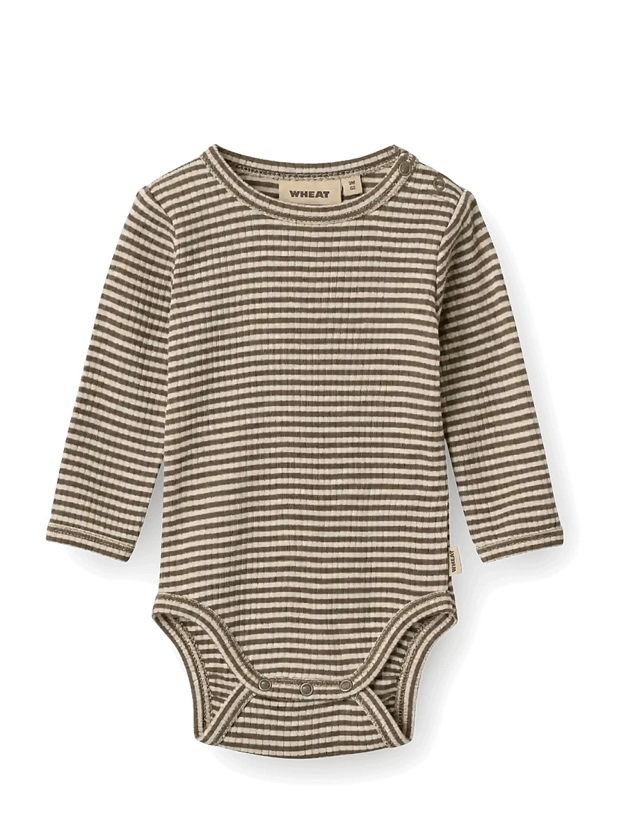 Wheat - Wool Body L/S Lucca - långärmade bodies - wood stripe - 0