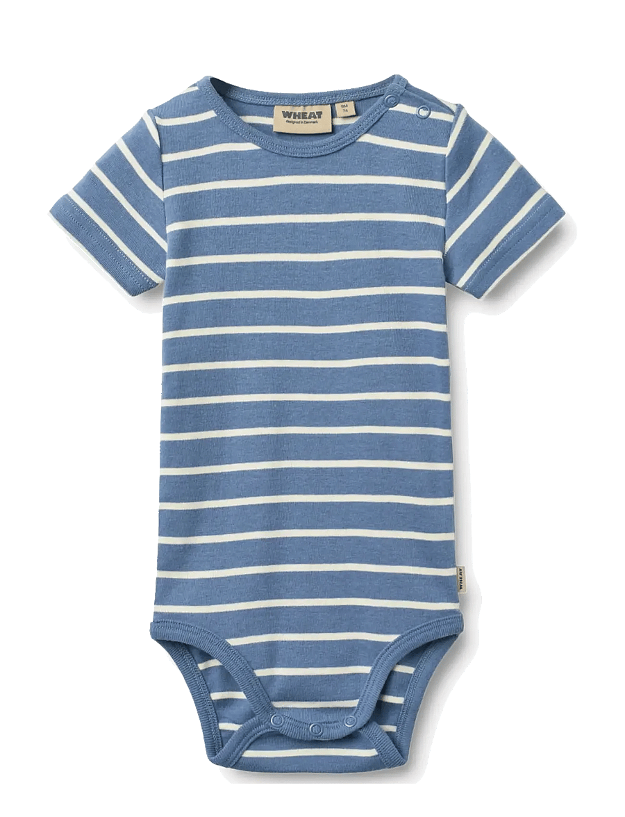 Wheat - Body S/S Edvald - kurzärmelige bodys - blue stripe - 0