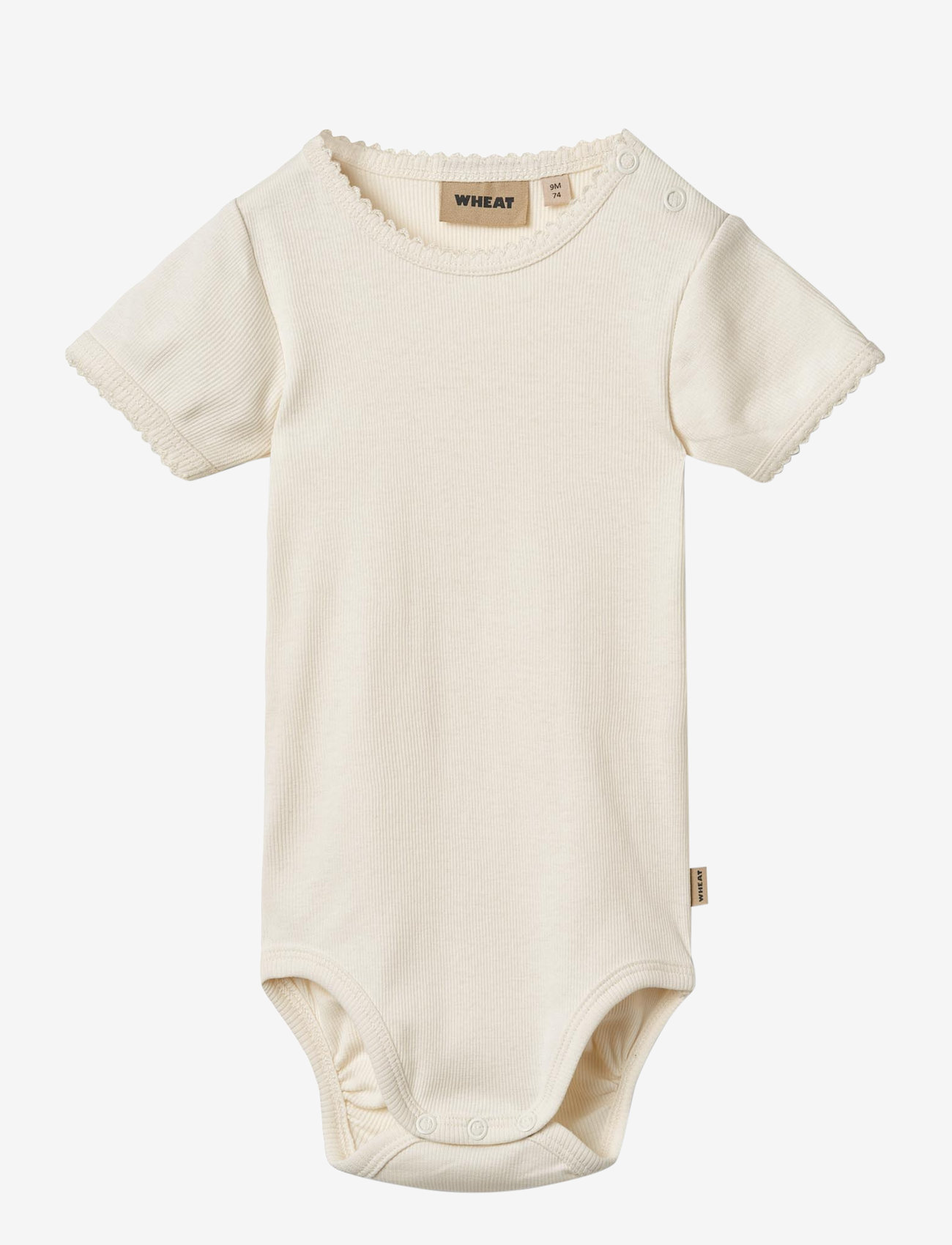 Wheat - Rib Body S/S Lace Elisa - kortærmede bodyer - ivory - 0