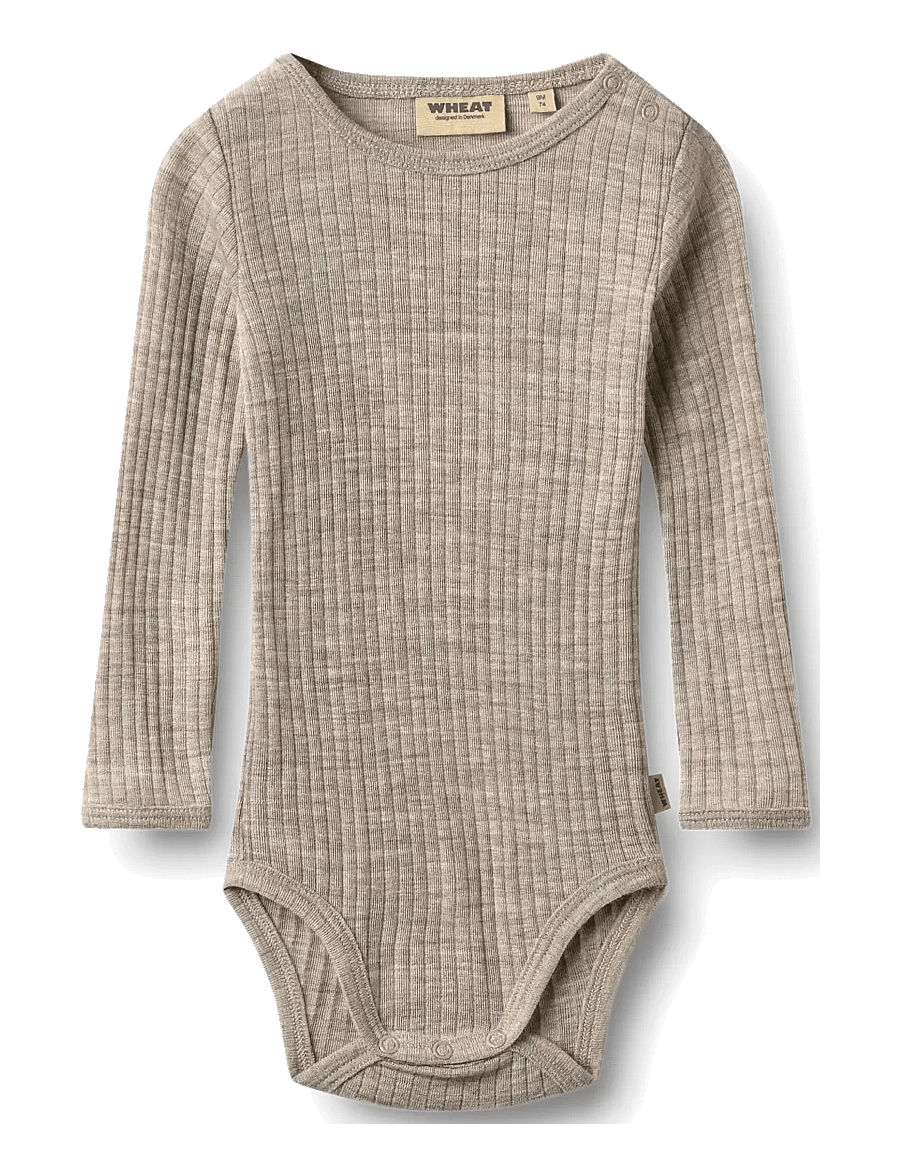 Wheat - Wool silk body L/S Lucca - underställ baby - khaki melange - 0
