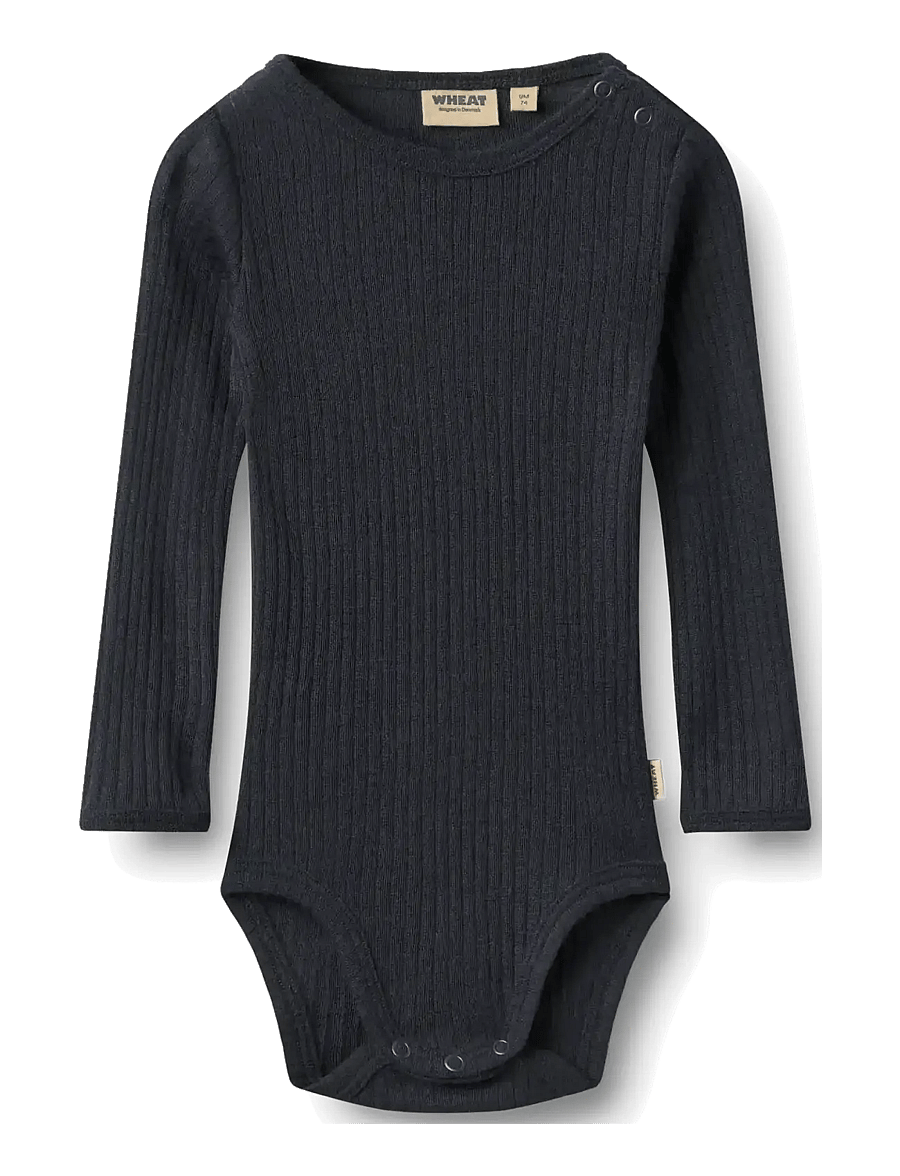 Wheat - Wool silk body L/S Lucca - base layer baby - navy - 0