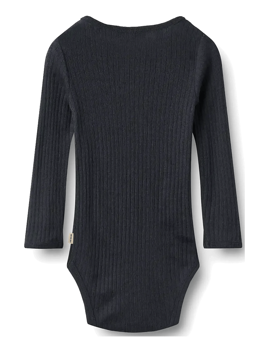 Wheat - Wool silk body L/S Lucca - base layer baby - navy - 1