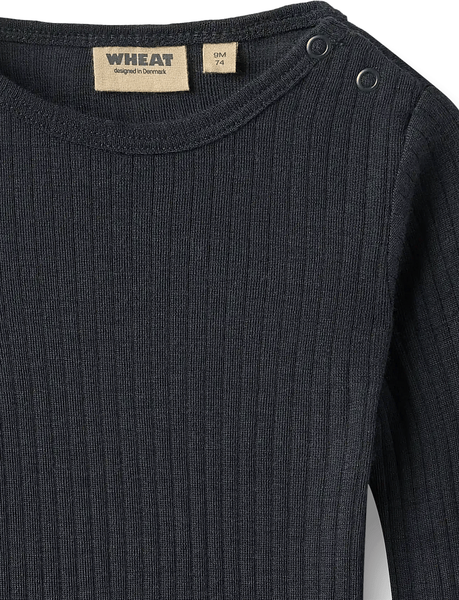 Wheat - Wool silk body L/S Lucca - base layer baby - navy - 2