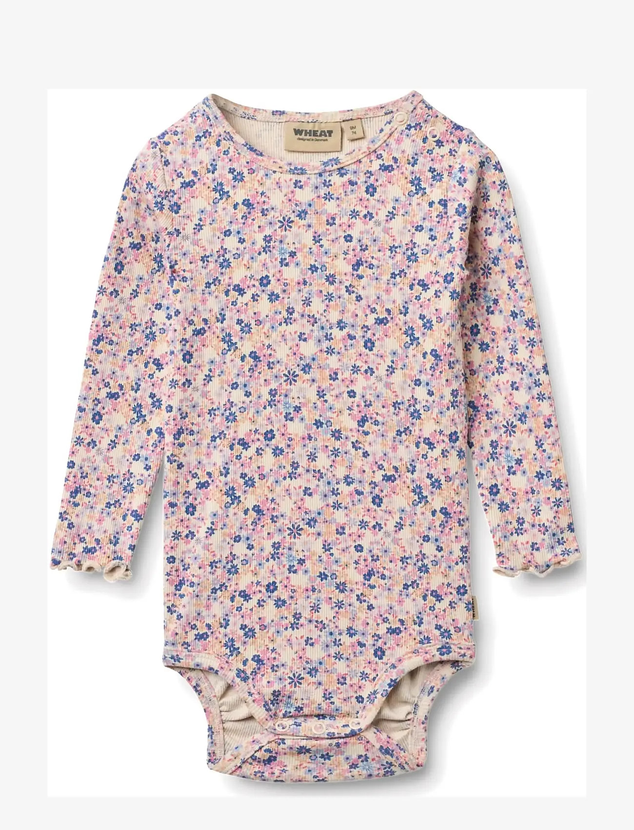 Wheat - Body L/S Rie - long-sleeved bodies - pink blue flowers - 0
