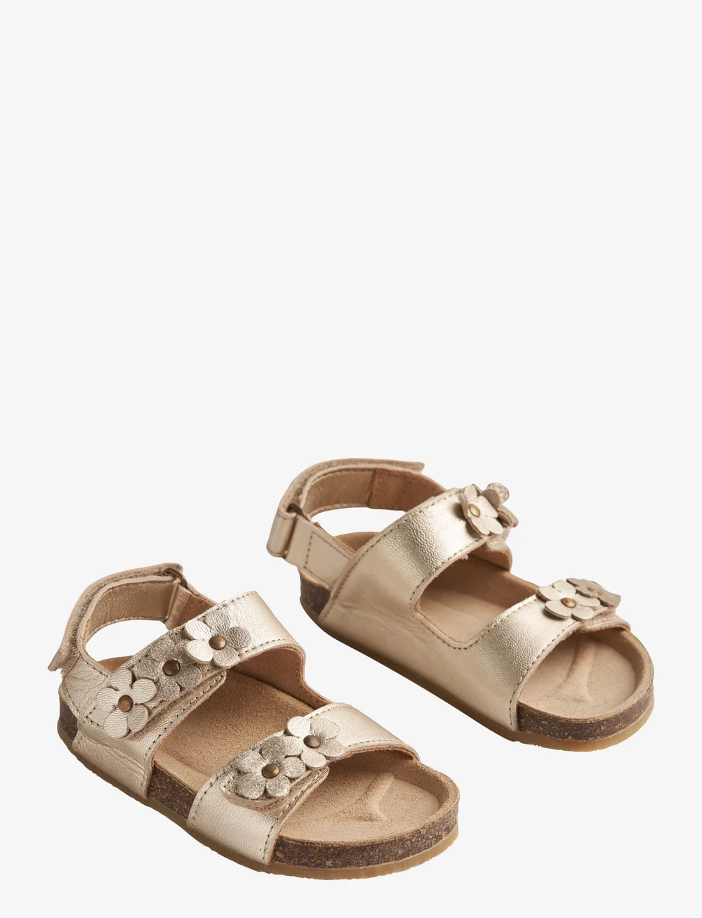 Wheat - Sandal Cork Open Toe Clare Flowers - birthday gifts - light gold - 0