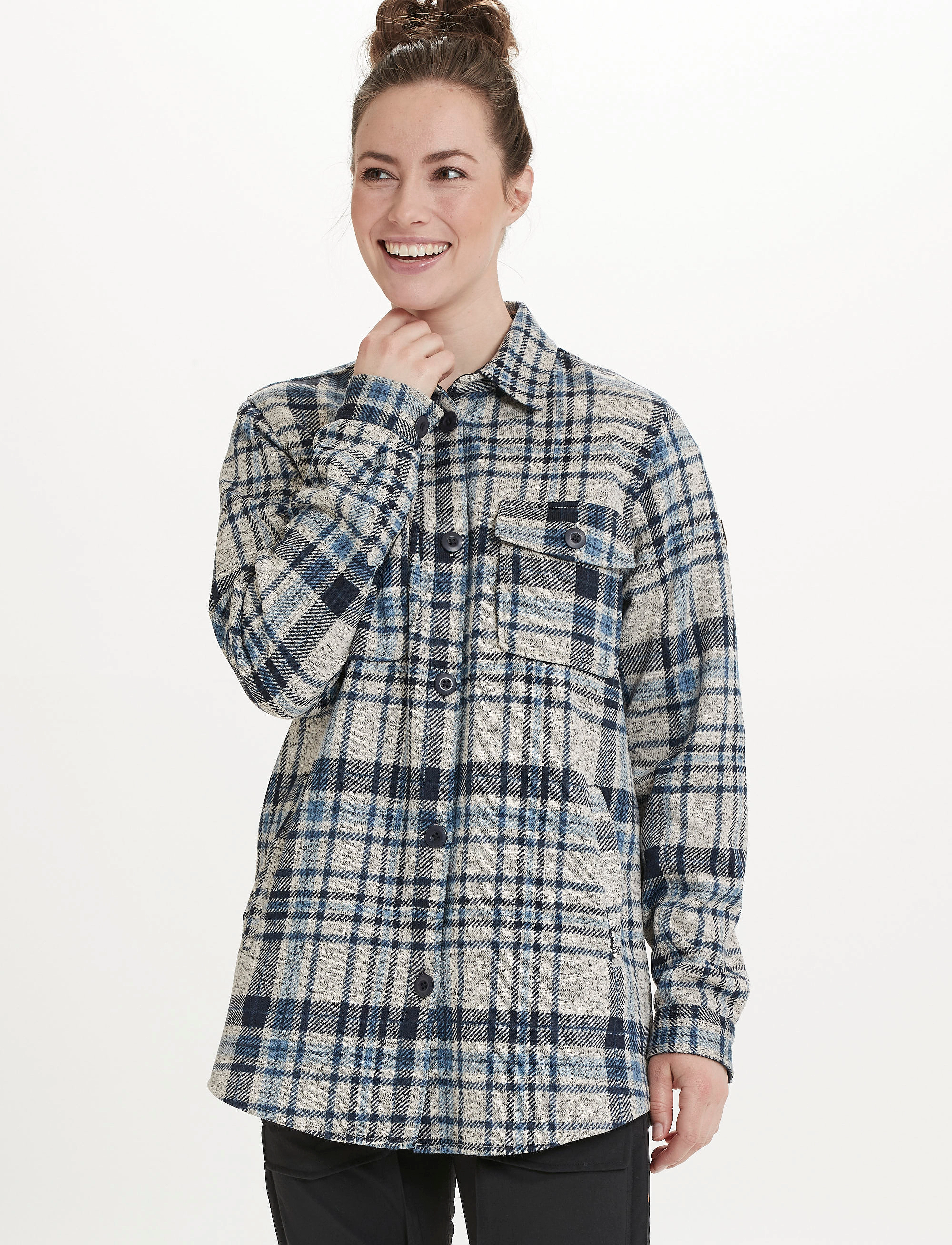 Whistler Milly W Checked Fleece Shirt, 38, Sports Oberteile & T-shirts, Marineblau - Sport Shirts, Frauen