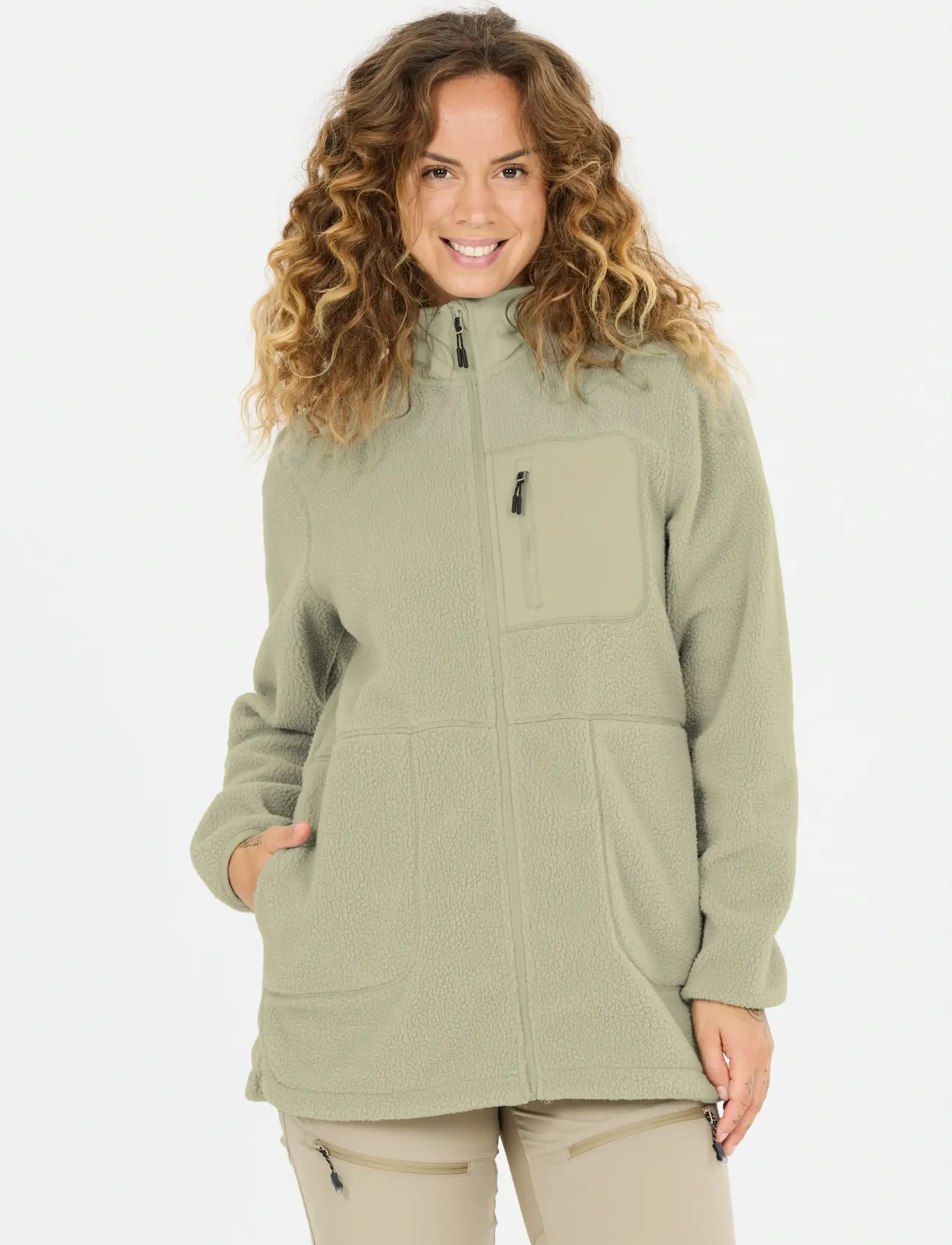 Whistler Felis W Long Teddy Jacket, Kvinder, Lang Teddy Jakke, Kakigrøn, Str: 38