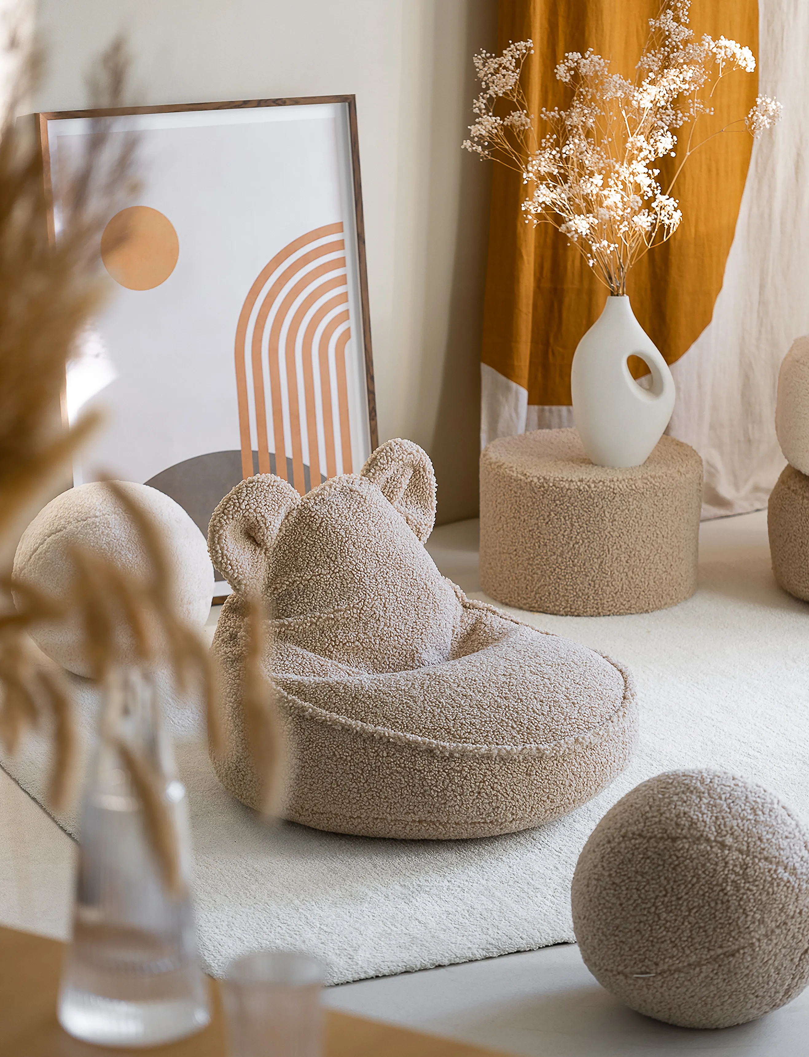 Wigiwama Bear Beanbag Teddy, 75X 60X 45 cm, Beige, Møbler > Puffer, Børn