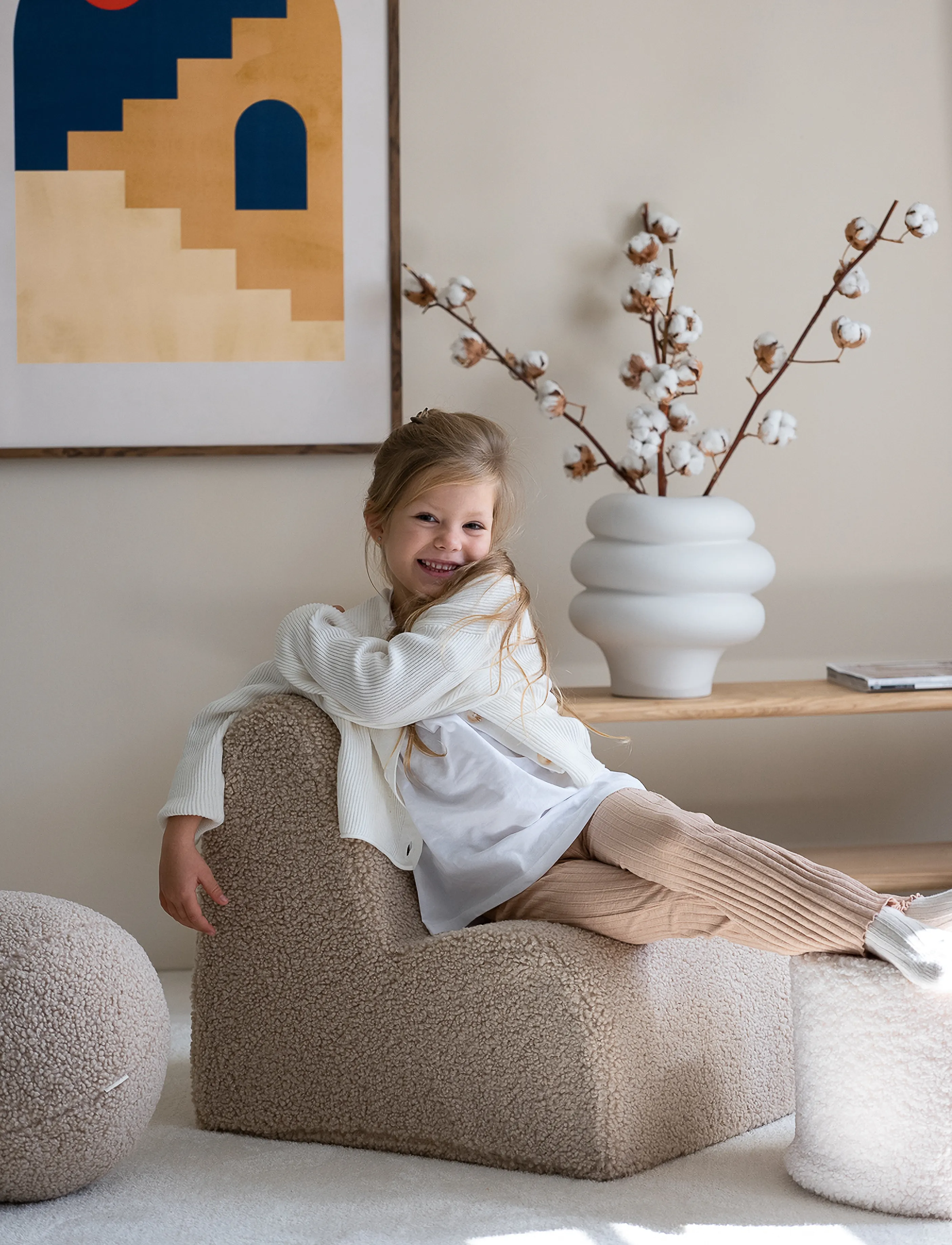 Wigiwama Cloud Chair Teddy, 60X 50X 50 cm, Furniture, Beige - Chairs & Stools, Kinder