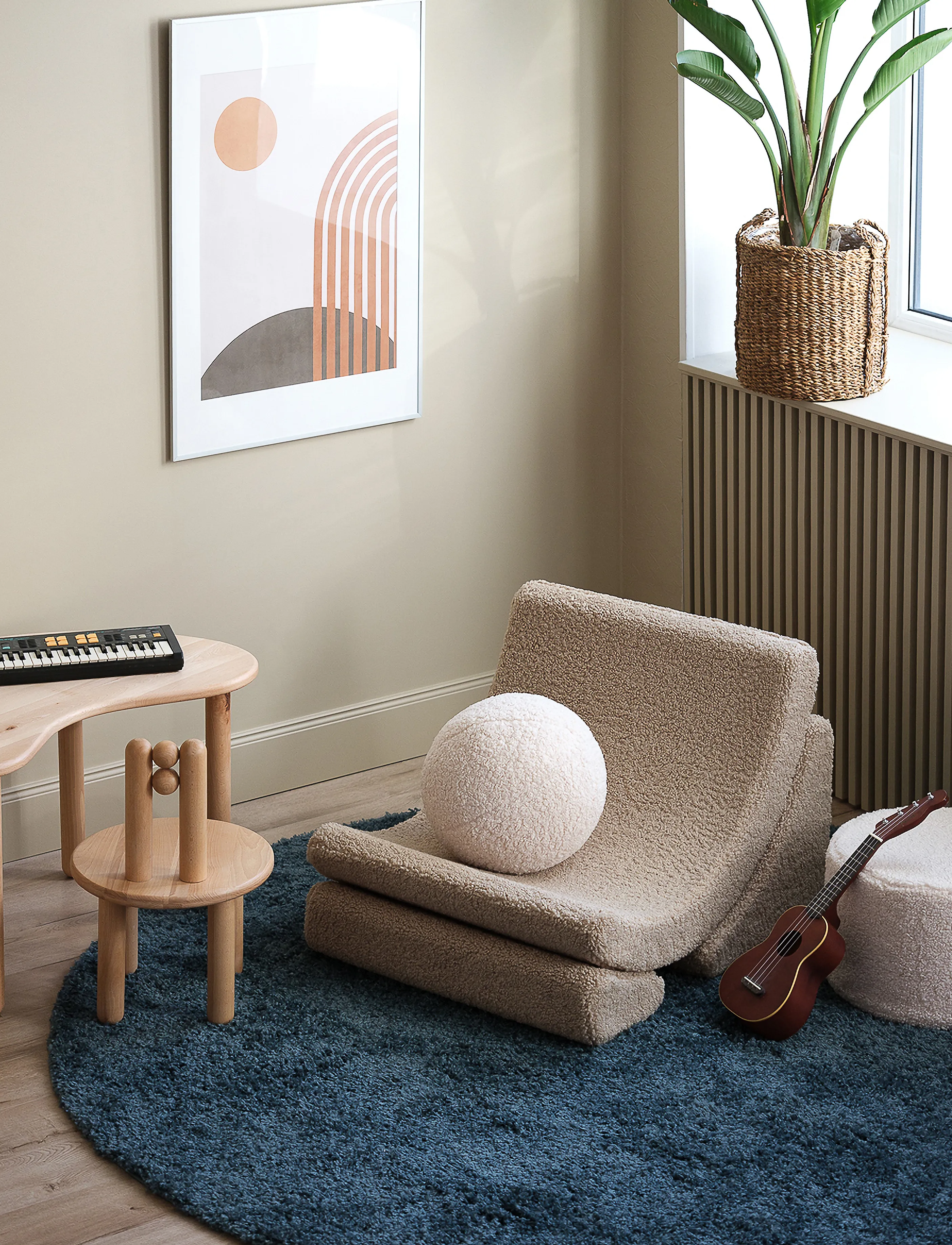 Wigiwama Moon Chair Teddy, 80X 65X 55 cm, Cream, Møbler > Stole Og Skamler, Børn