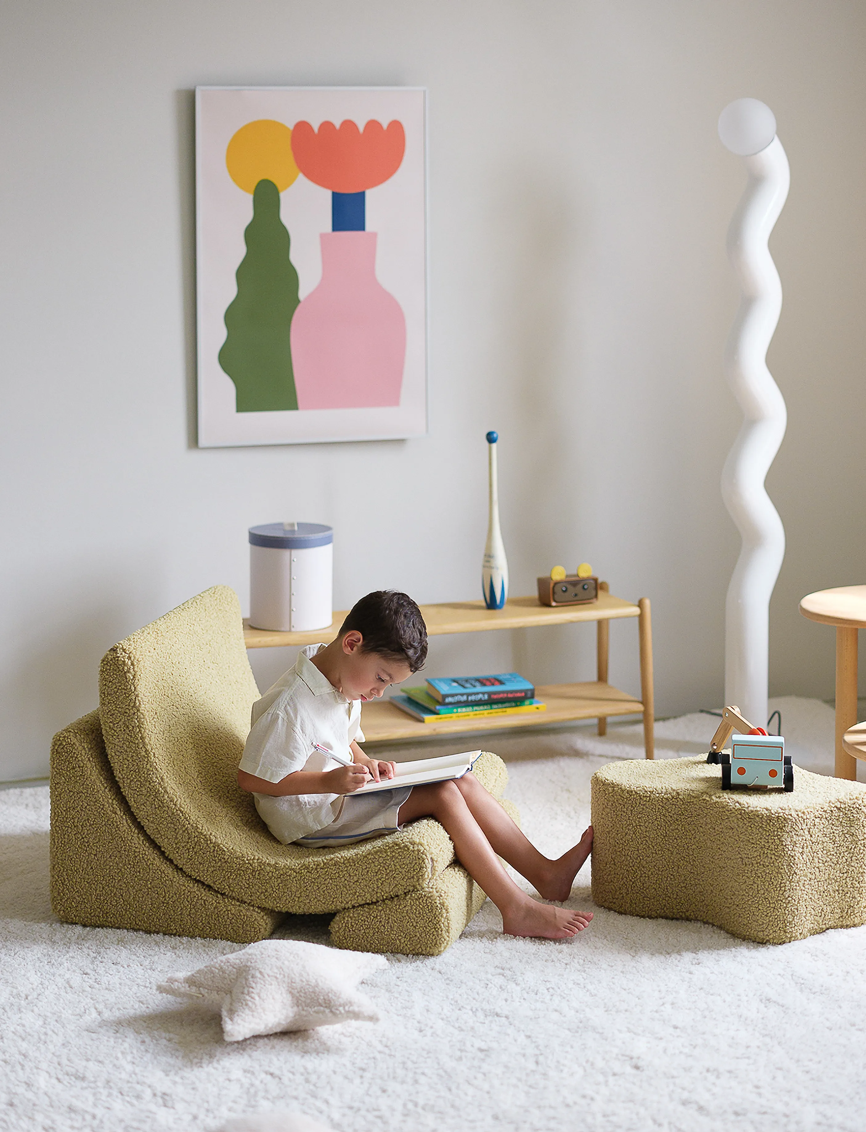 Wigiwama Moon Chair Teddy, 80X 65X 55 cm, Green, Møbler > Stole Og Skamler, Børn