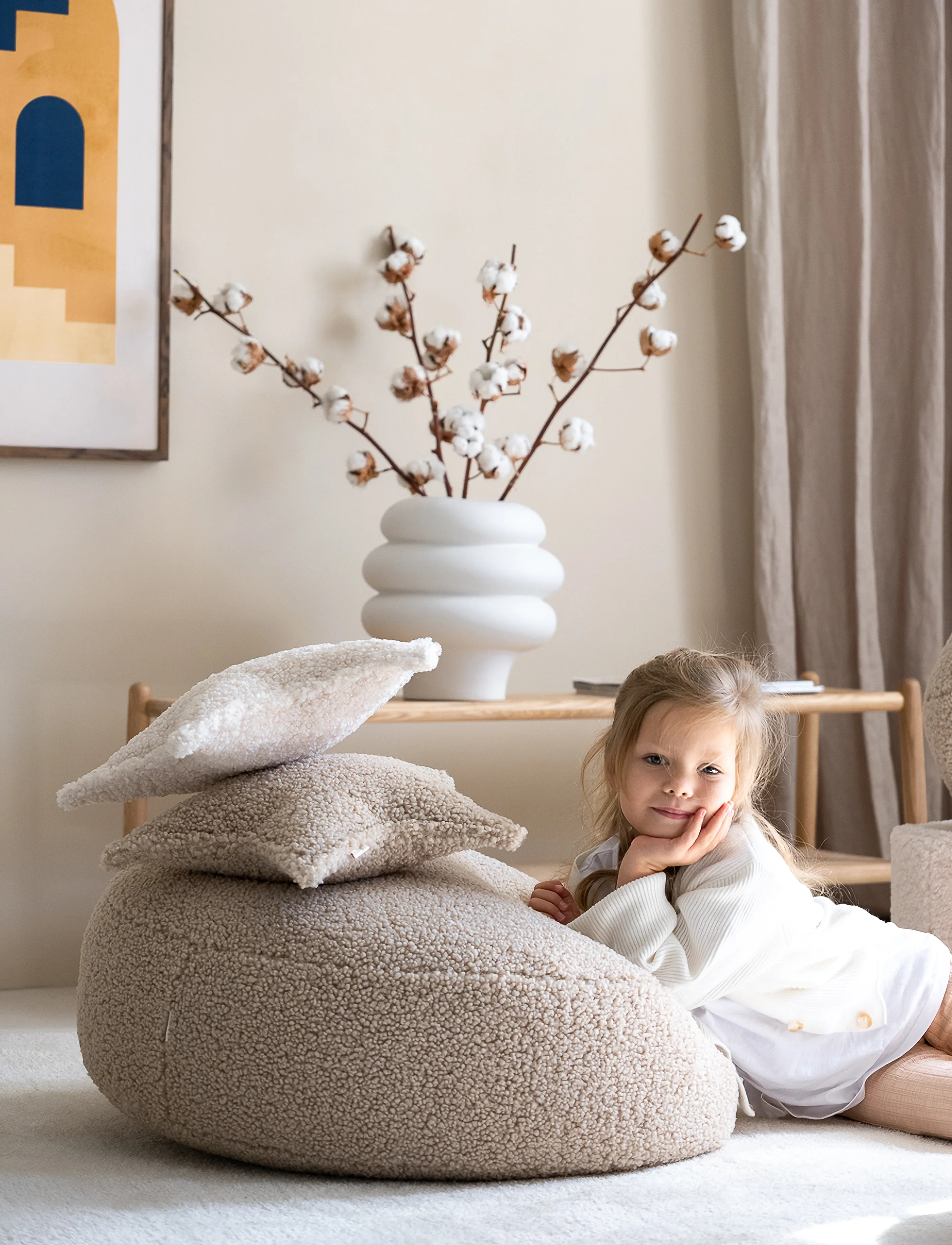Wigiwama Ottoman Teddy, 65X 65X 20 cm, Beige, Møbler > Puffer, Børn