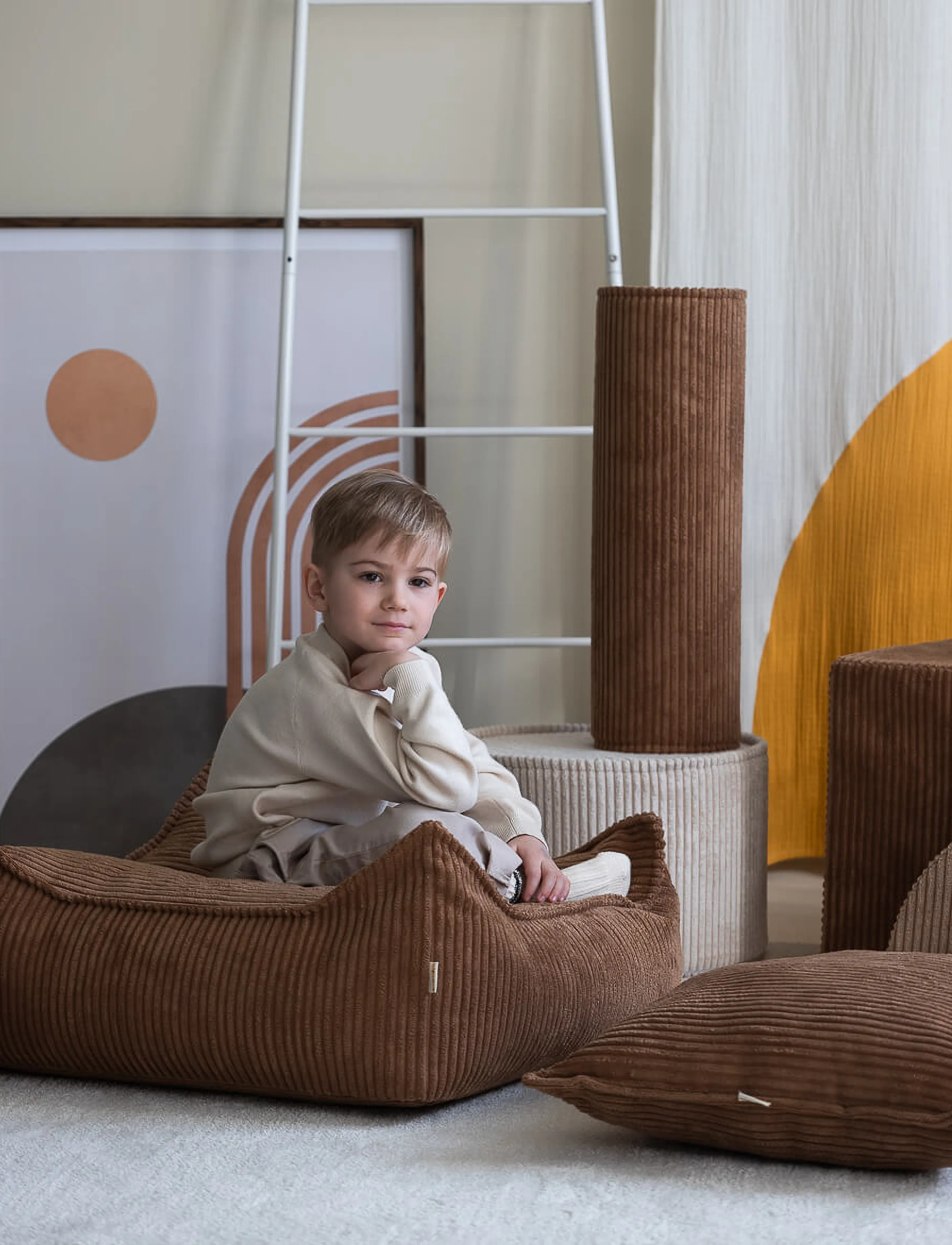 Wigiwama Square Ottoman Corduroy, 60X 60X 20 cm, Brown, Møbler > Puffer, Børn