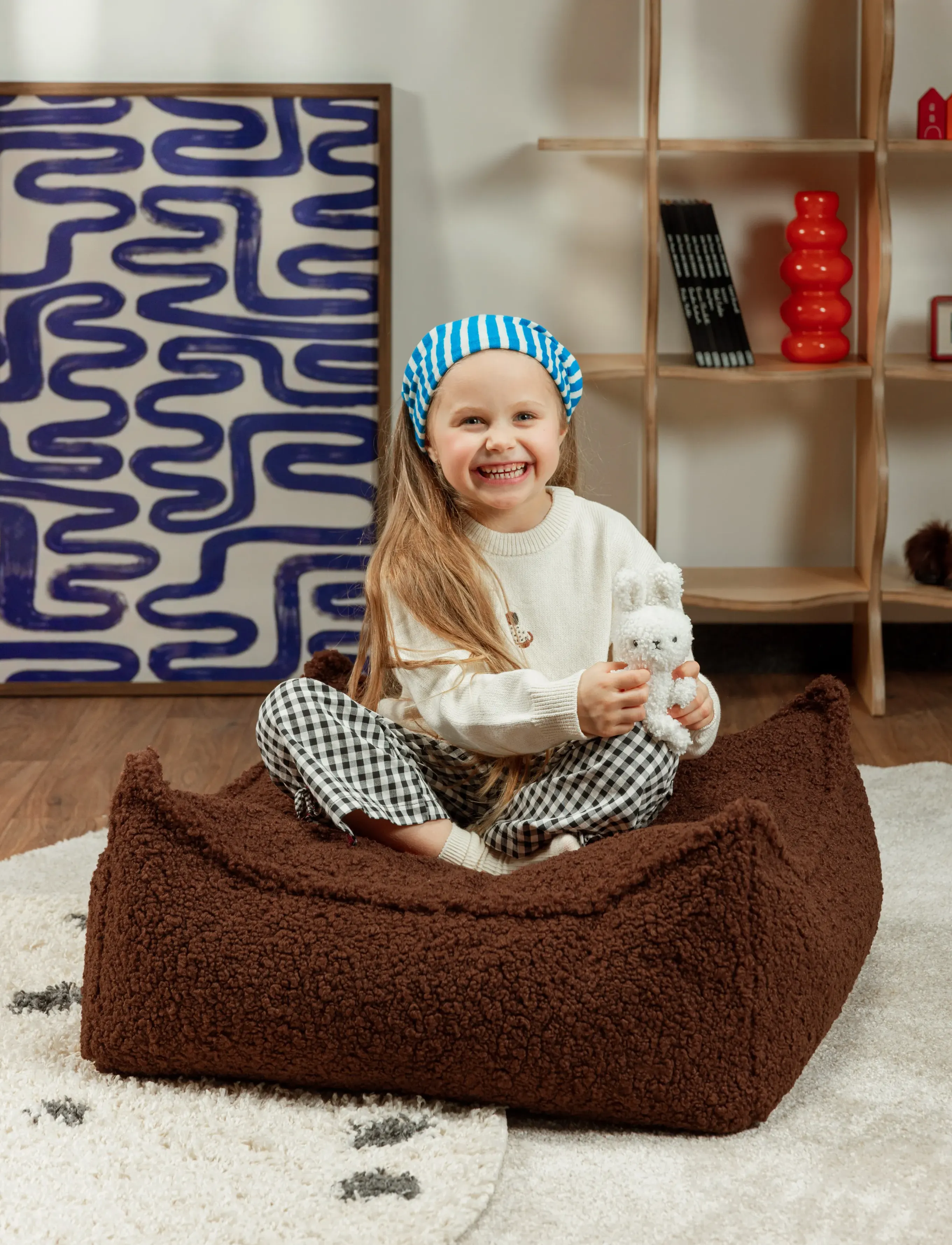 Wigiwama Square Ottoman Teddy, 60X 20 cm, Furniture, Braun - Pouffes, Kinder