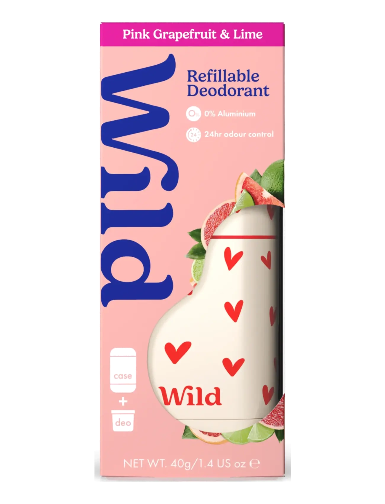Wild Deo Stick Heart Case Pink Grapefruit Lime, Sticks, Cremes & Wipes, Nude, Str: 40 GR