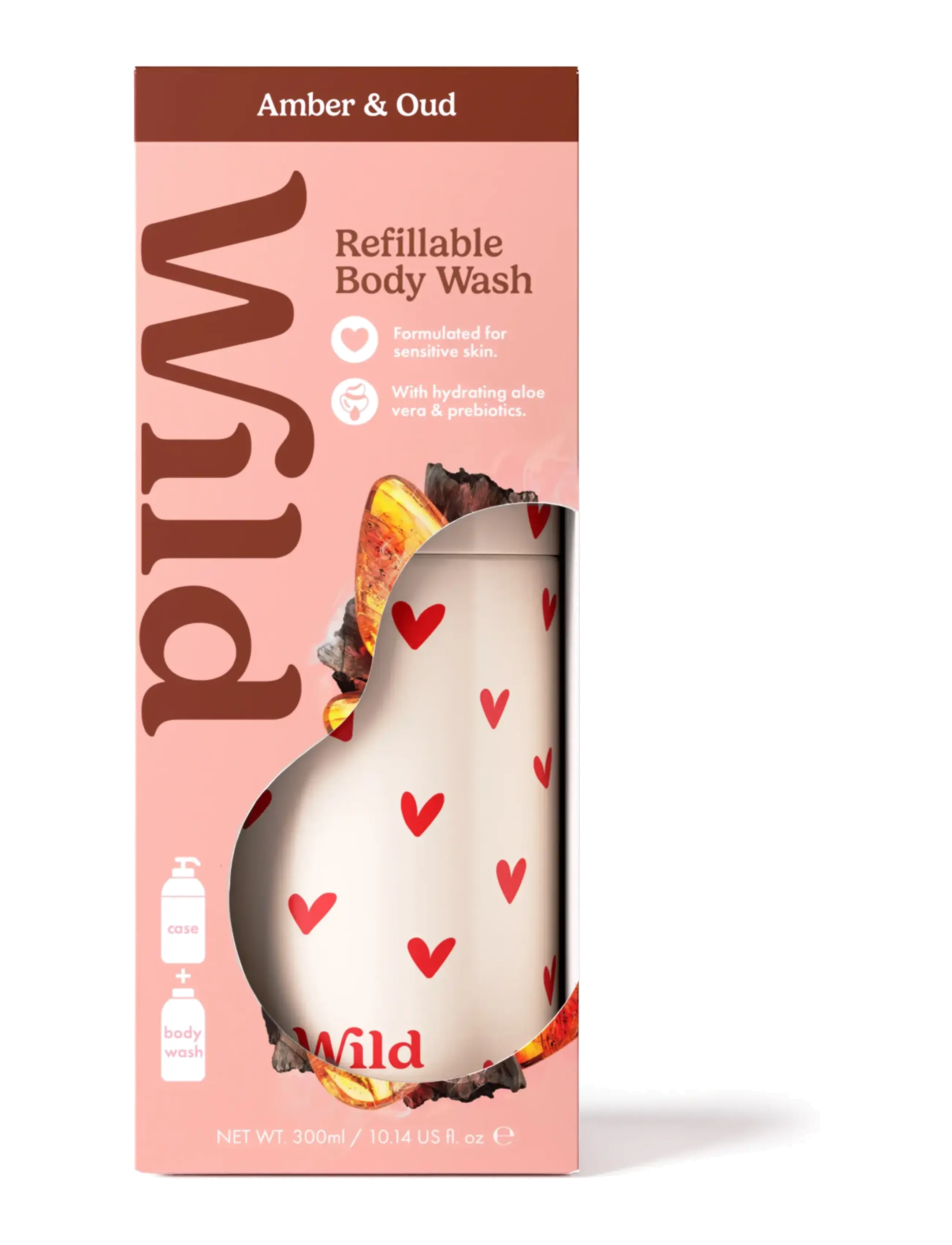 Wild Body Wash Heart Case Amber Oud, Badekar og bruser, Nude, Str: 300 ML