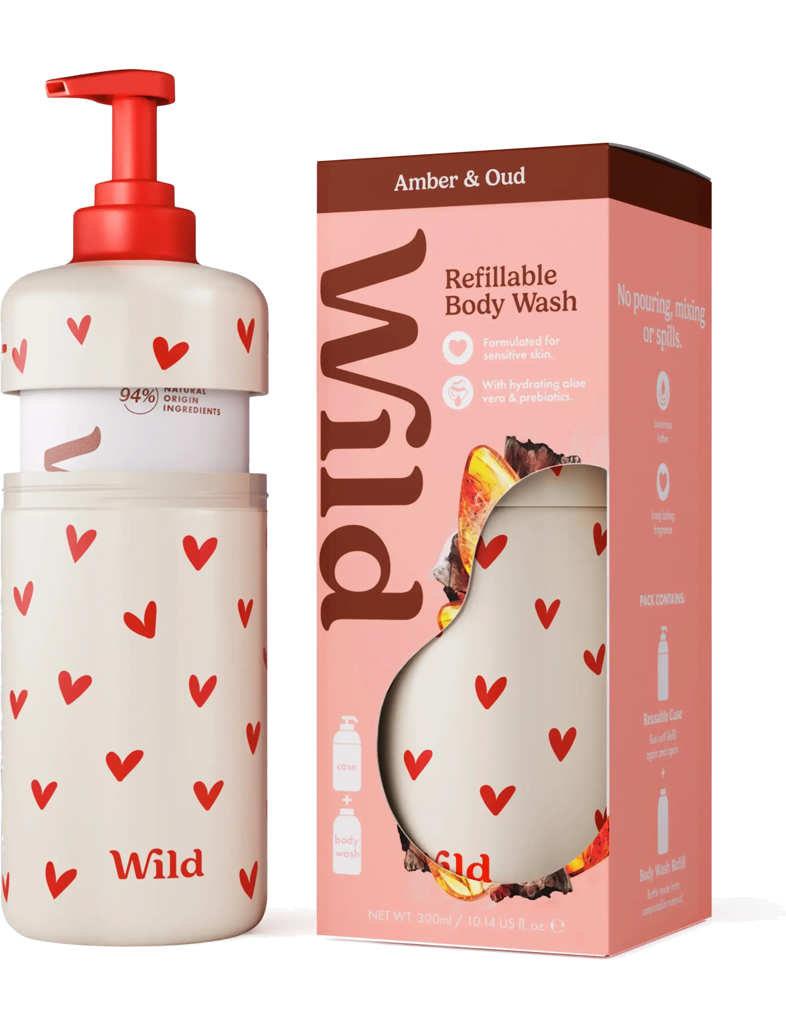Wild - Wild body wash heart case amber oud - duschgel & duscholjor  - white - 2
