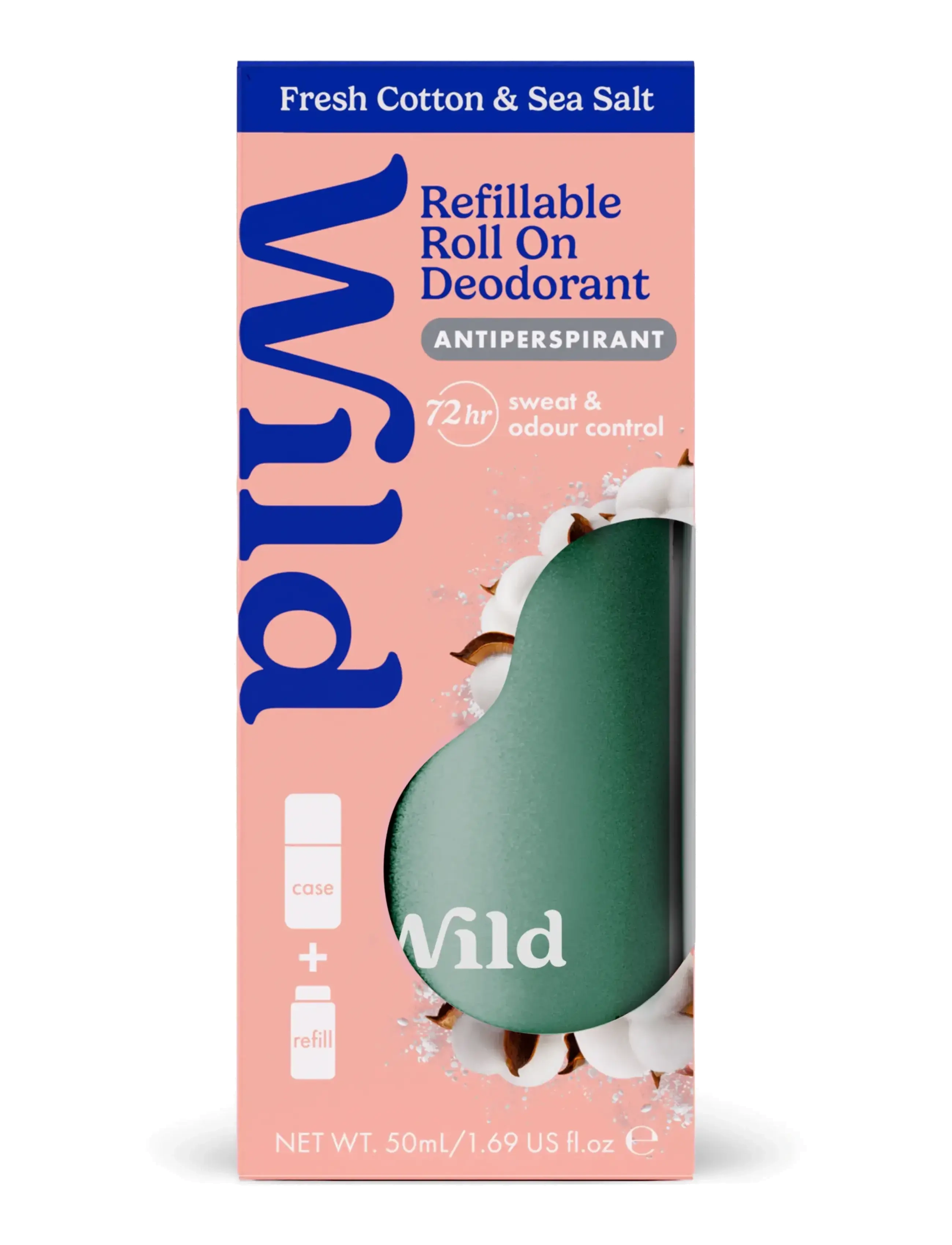 Wild Antiper Roll On Aqua Case Fresh Cotton Sea Salt, Roll-on, Nude, Str: 50 ML
