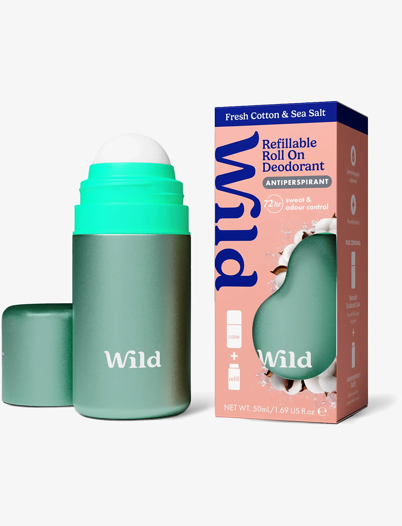 Wild - Wild antiper roll on aqua case fresh cotton sea salt - roll-on - clear - 1