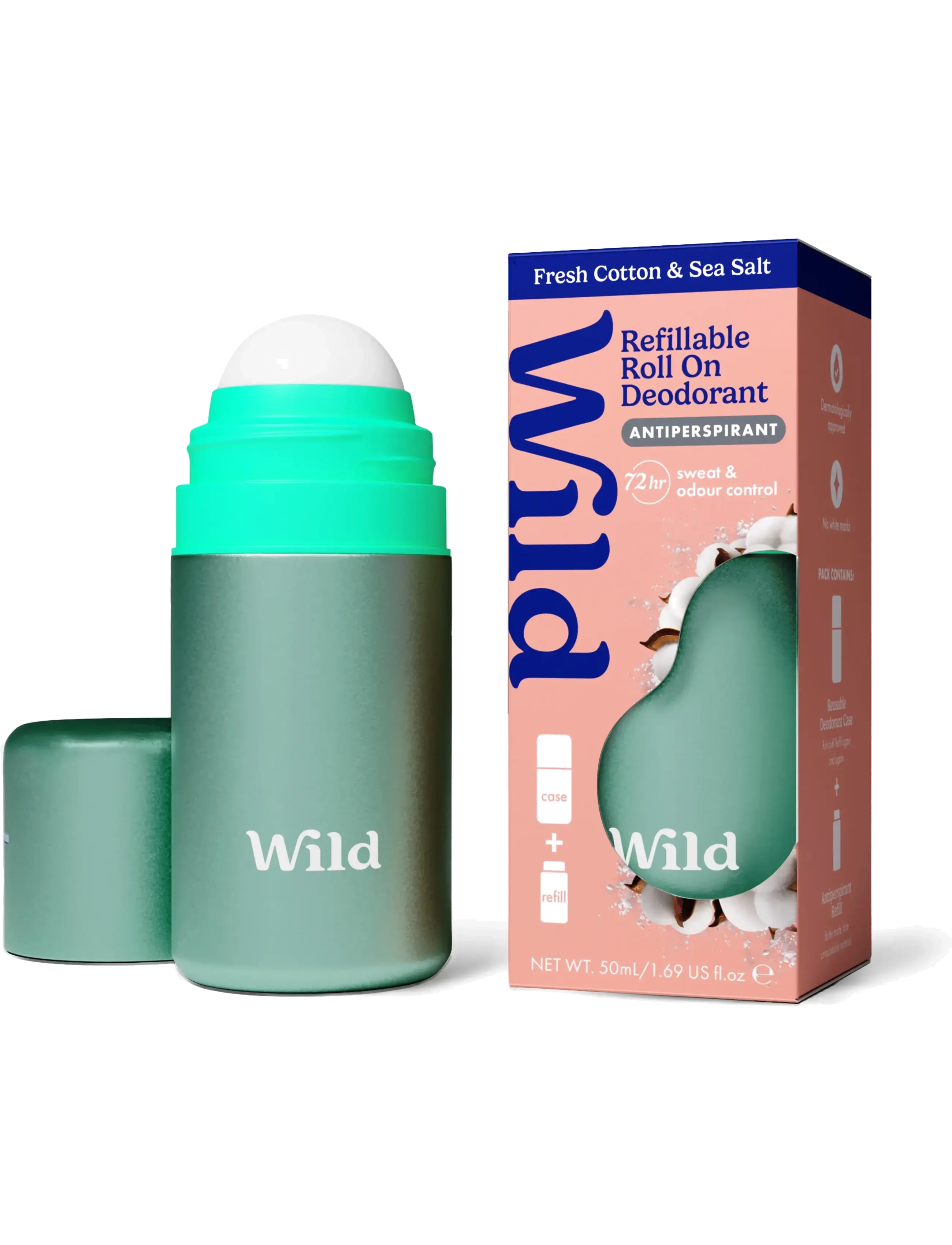 Wild - Wild antiper roll on aqua case fresh cotton sea salt - roll on deoer - clear - 2
