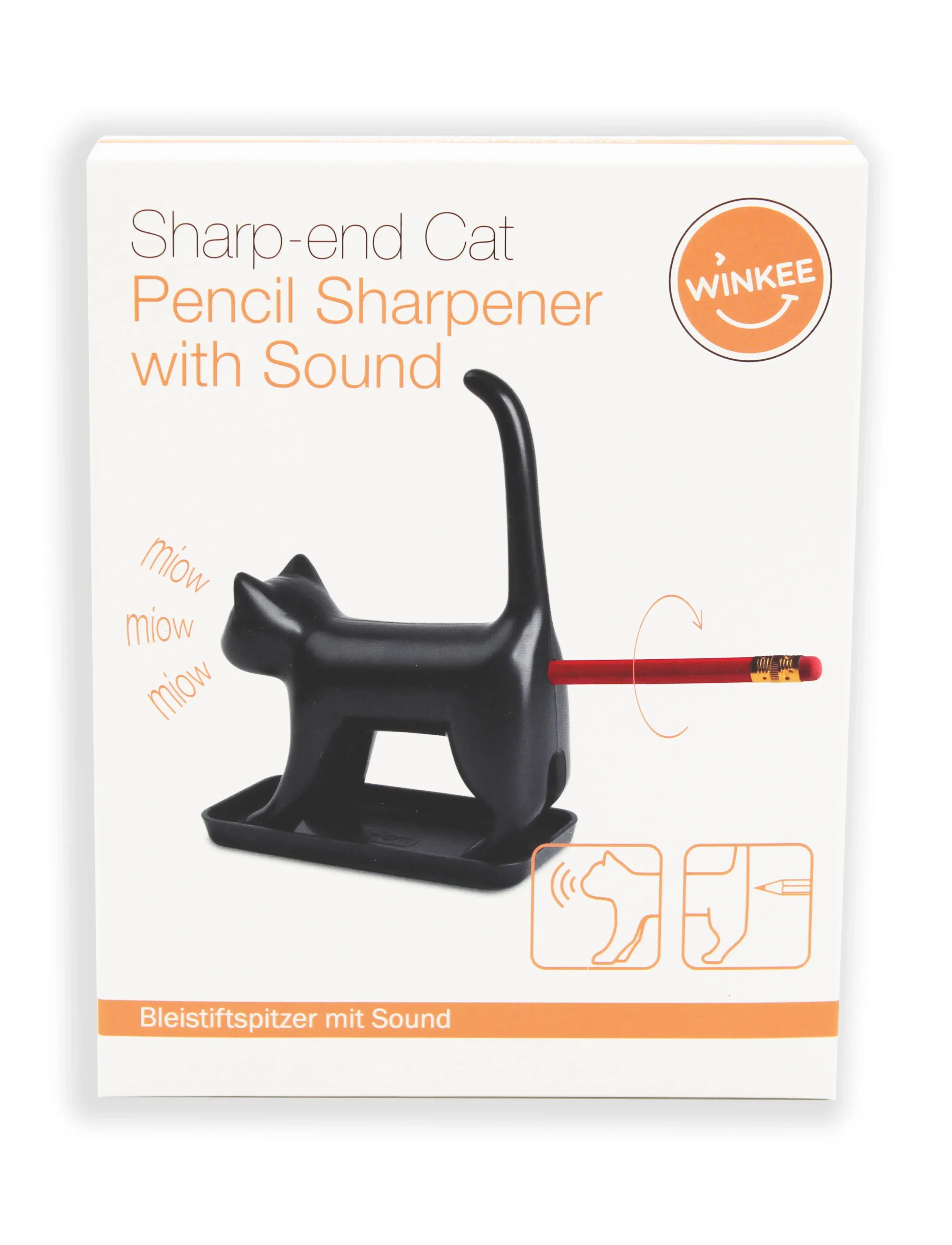 Winkee Blyantspidser Sharp End Cat Black With Sound, H5 cm, Desk Accessories, Schwarz - Pencil Sharpeners, Homeware