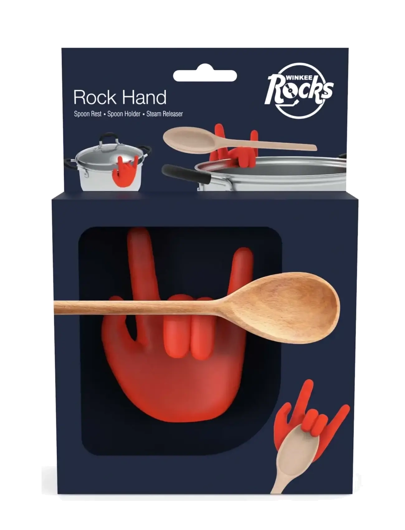 Winkee Ske- Og Grydelågsholder Rock Hand, Andet køkkenredskab, Rød, Str: H20CM