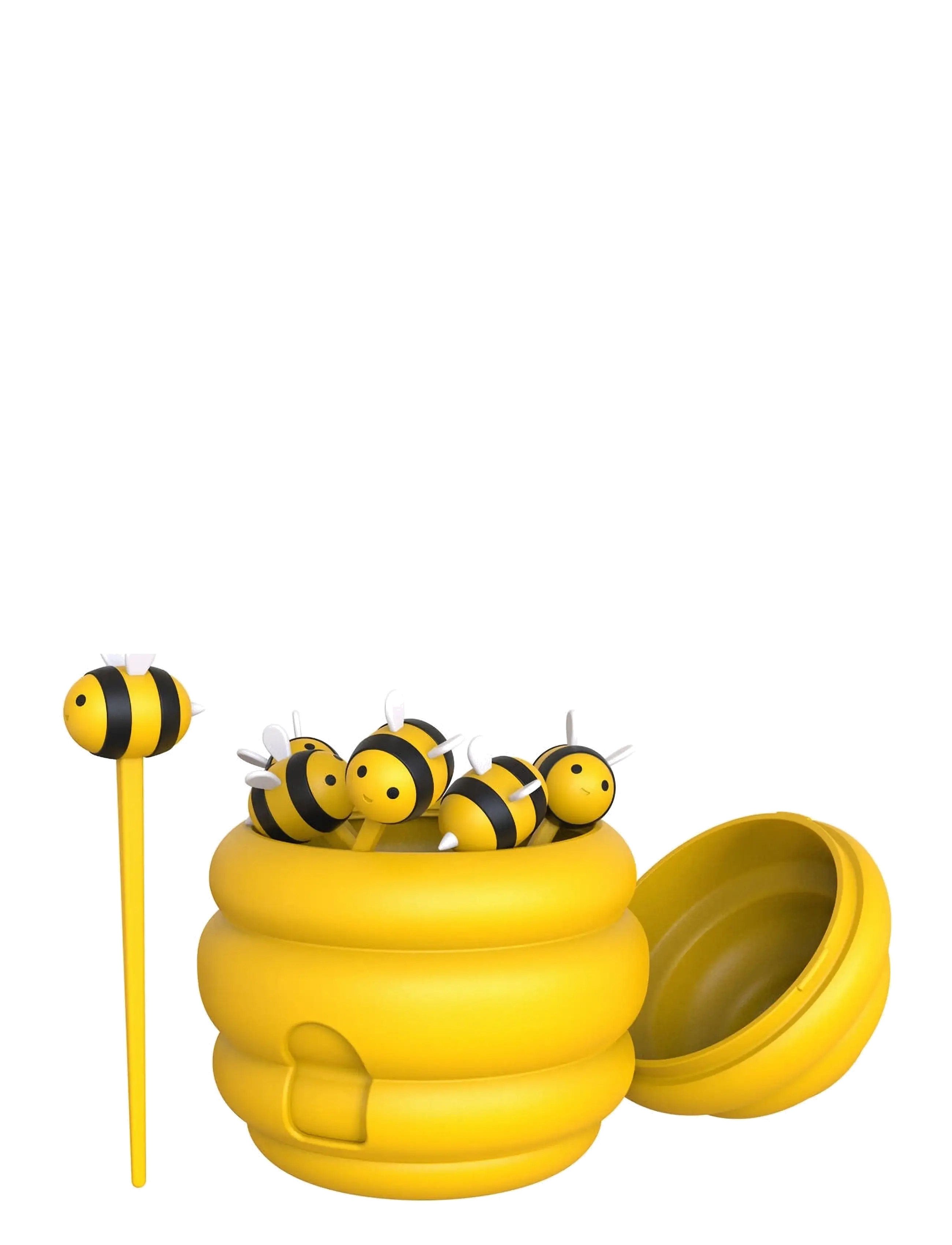 Winkee Bee Food Pick Set & Bee Hive Container - Decorations - BLACK, YELLOW / yellow