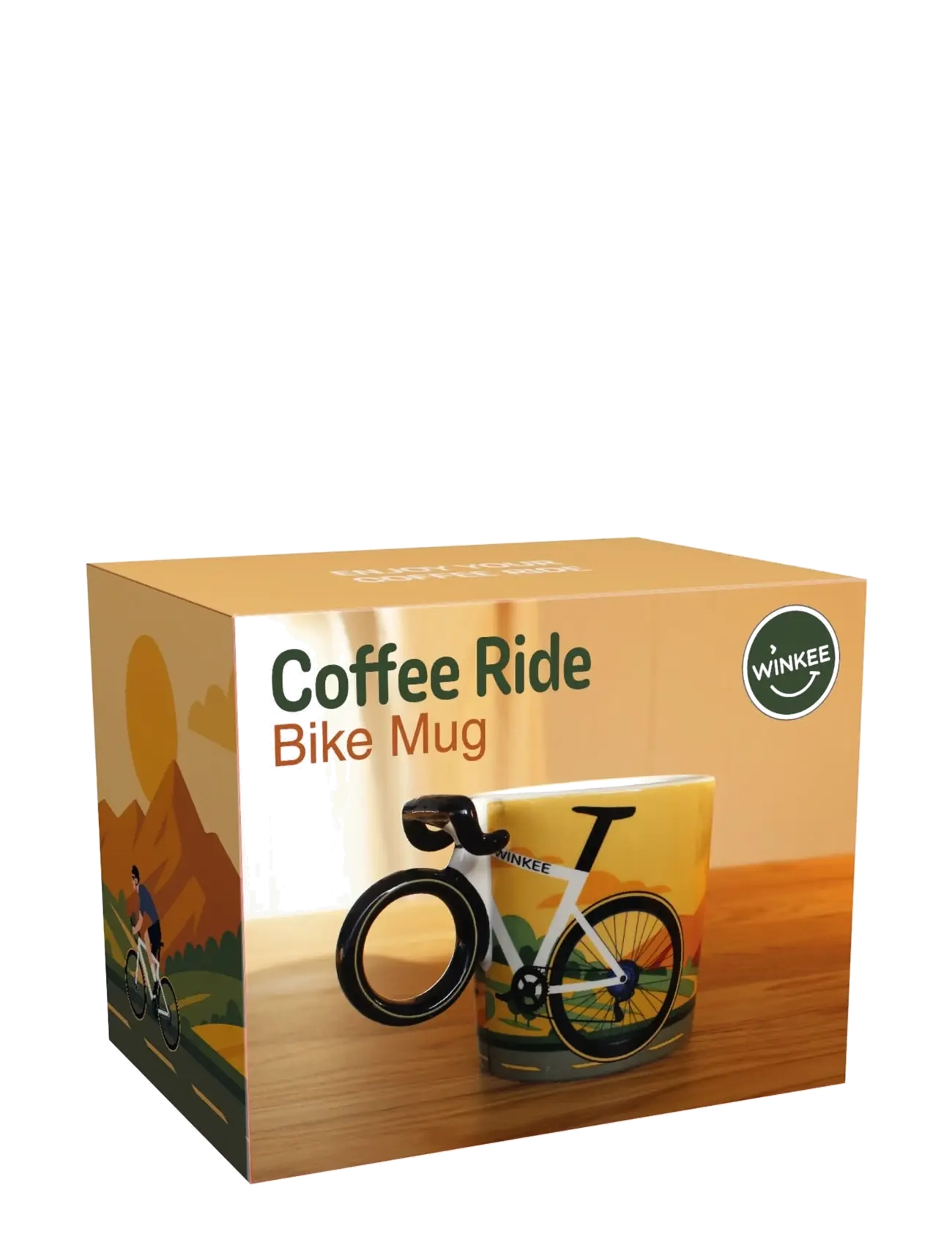 Winkee - Mugg - Kaffe Ride Bike Kaffemugg - kaffekoppar - black, yellow - 3