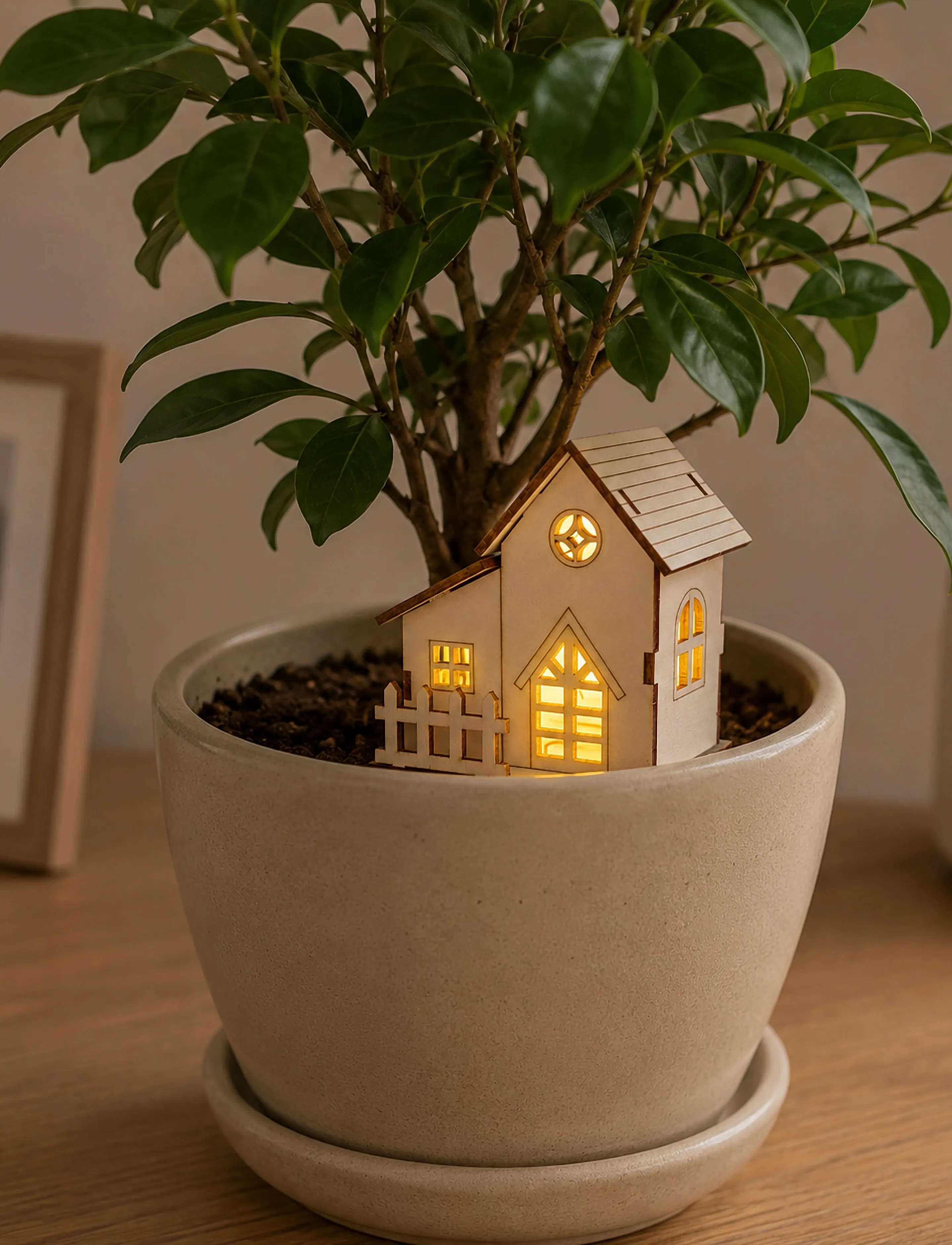 Winkee - Mini Træhus - DIY Mini House with light - træfigurer - wood - 0