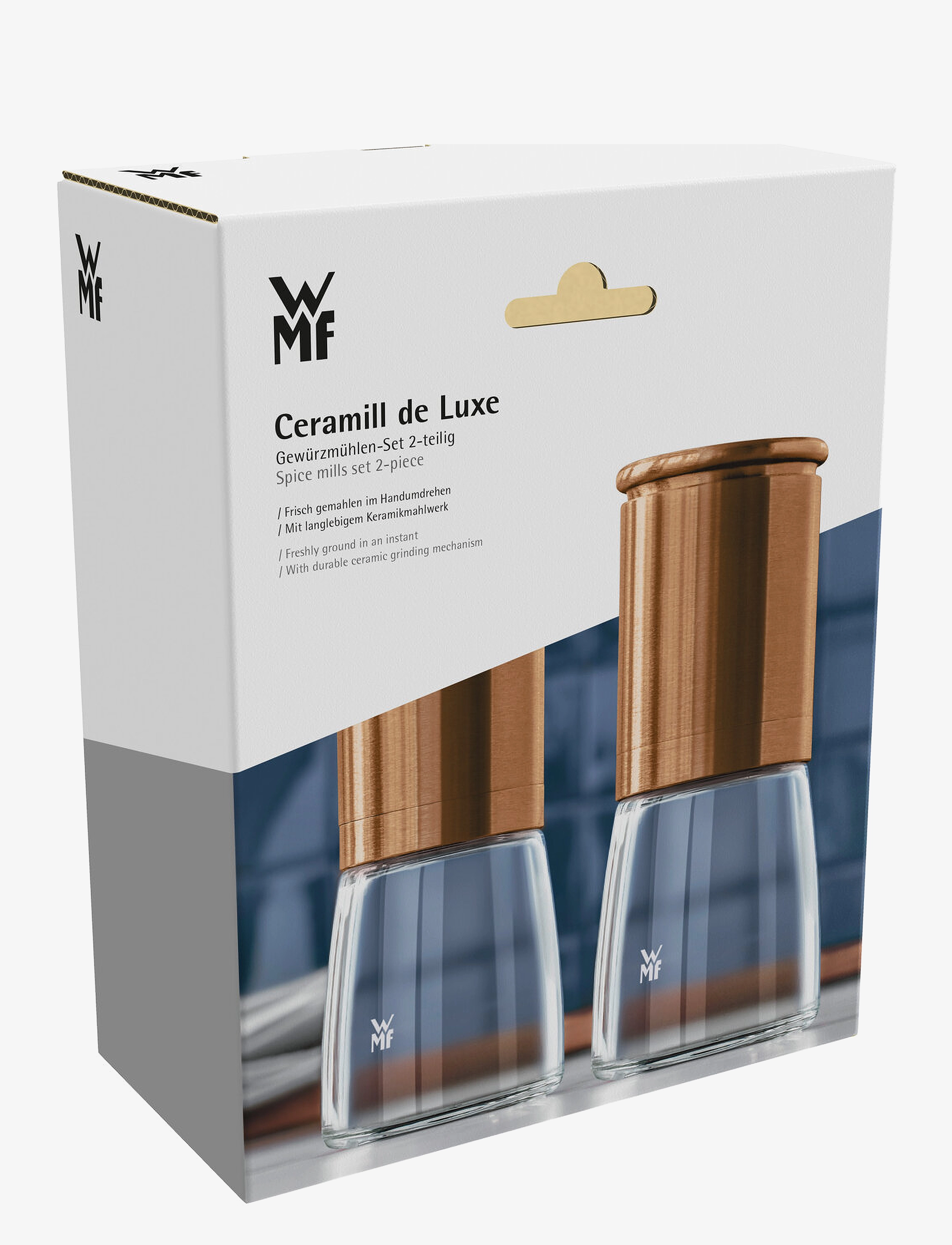 WMF - Ceramill spice mills 2 pcs. set, copper, height 14 cm - copper/glass - 2