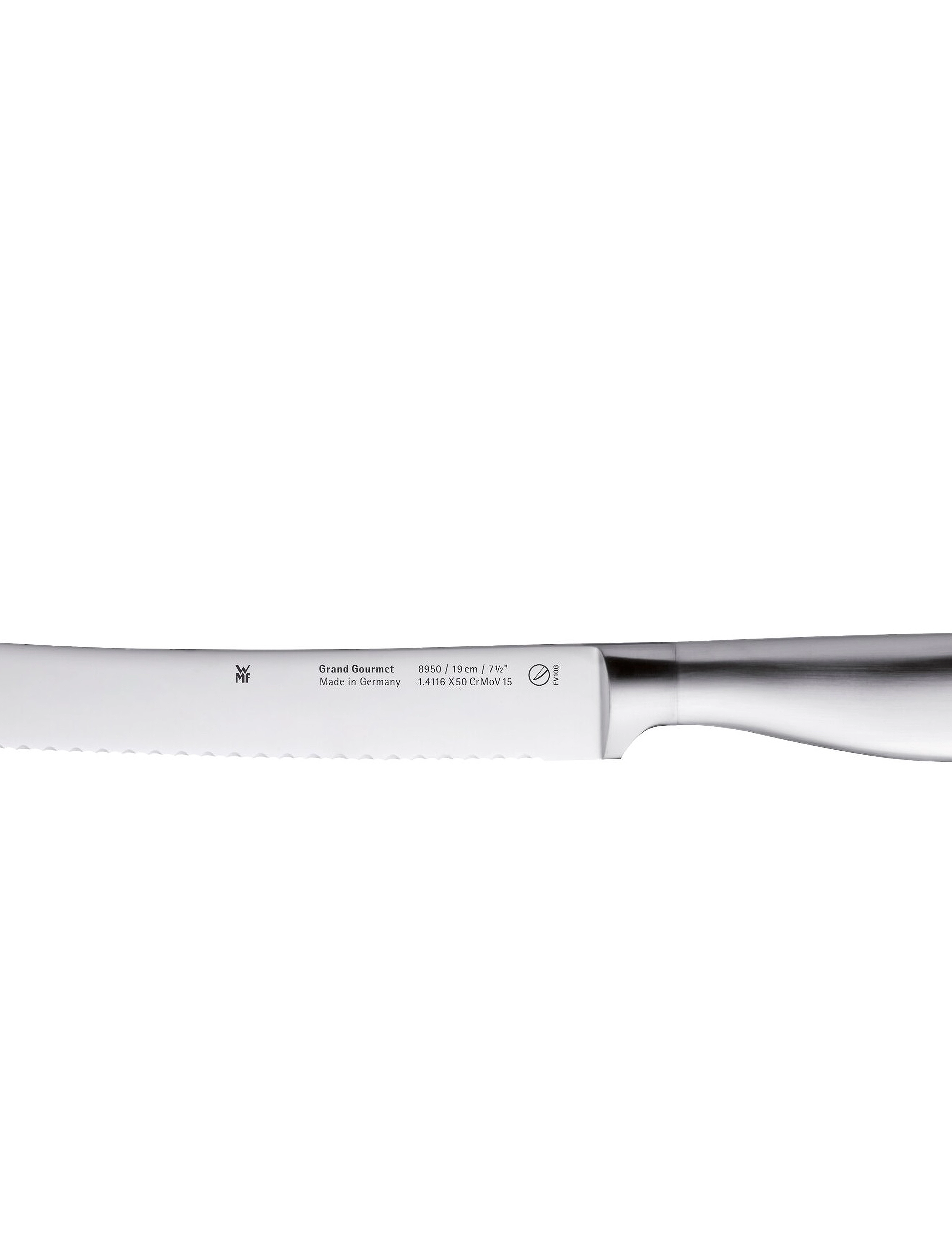 WMF - Grand Gourmet knife FlexTec block w. 4 knives (bread/chef/carving/veg.) + scissors - cromargan - 4