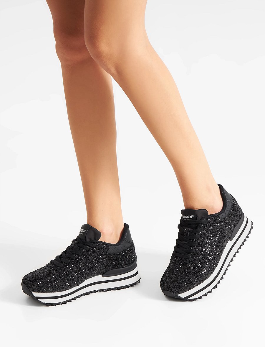 WODEN - Ronja Plateau Glitter - niedrige sneaker - black - 0