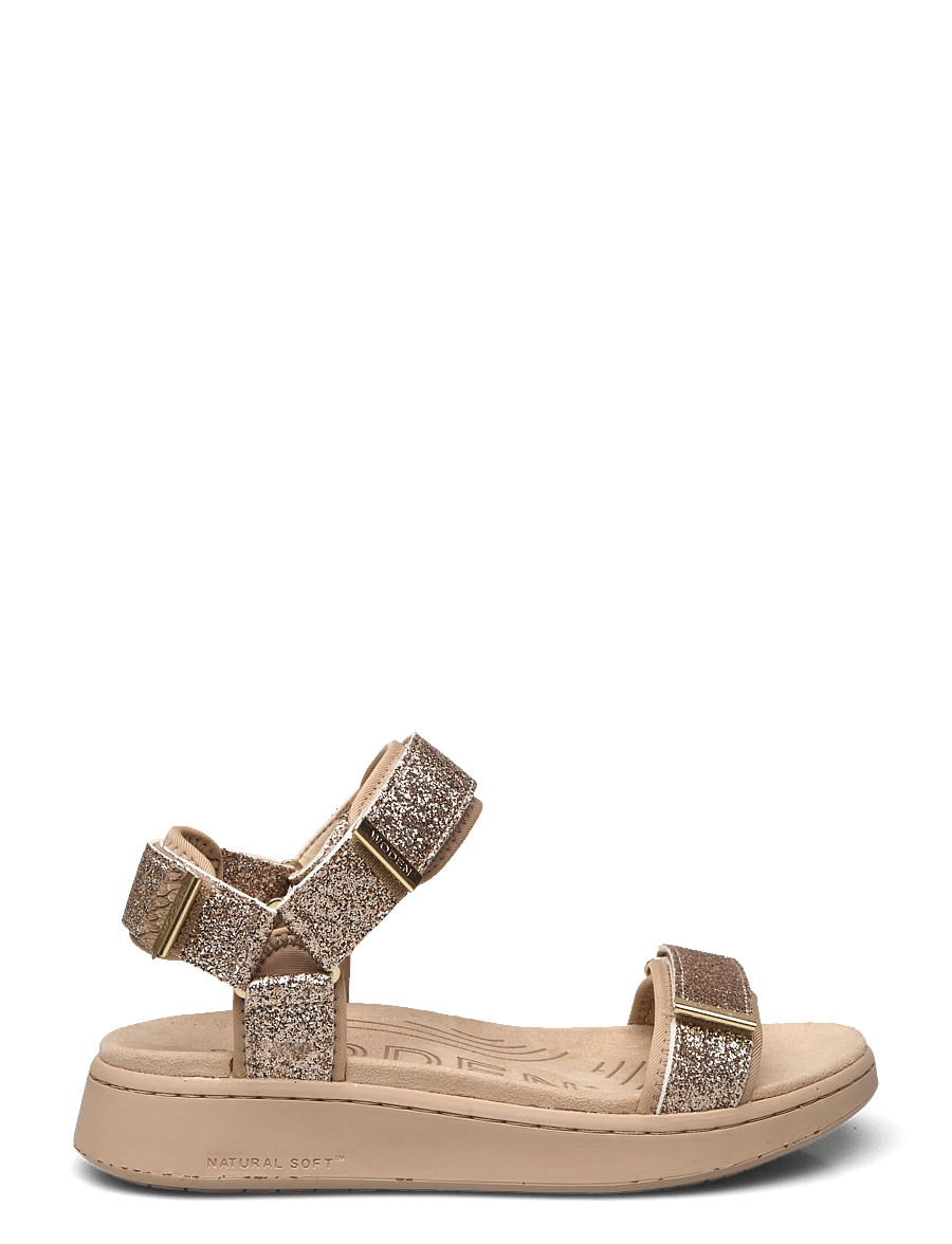 WODEN - Line Glitter - flache sandalen - coffee cream - 1