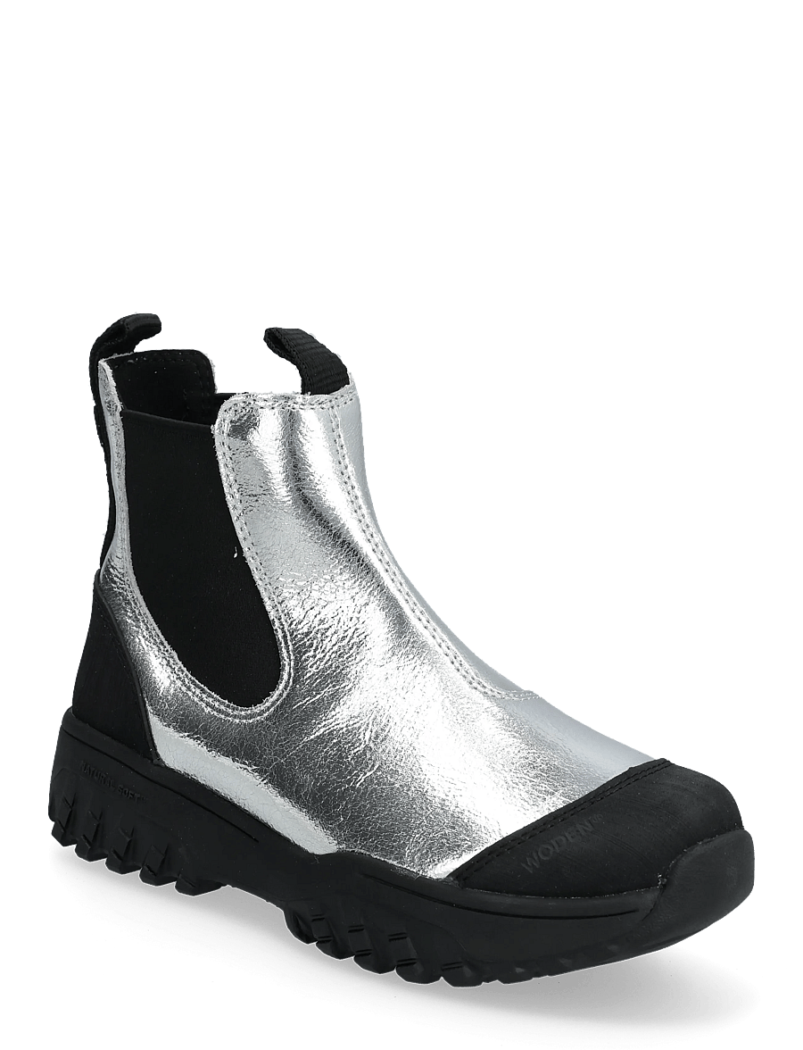 WODEN - Magda Metallic Waterproof - platta ankelboots - silver - 1