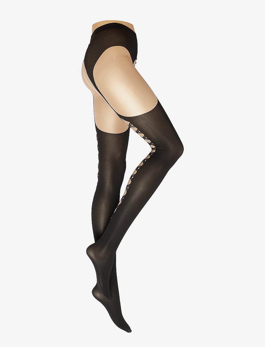 Wolford - Sheer Opaque Lacing Tights - fairly light/black - 1