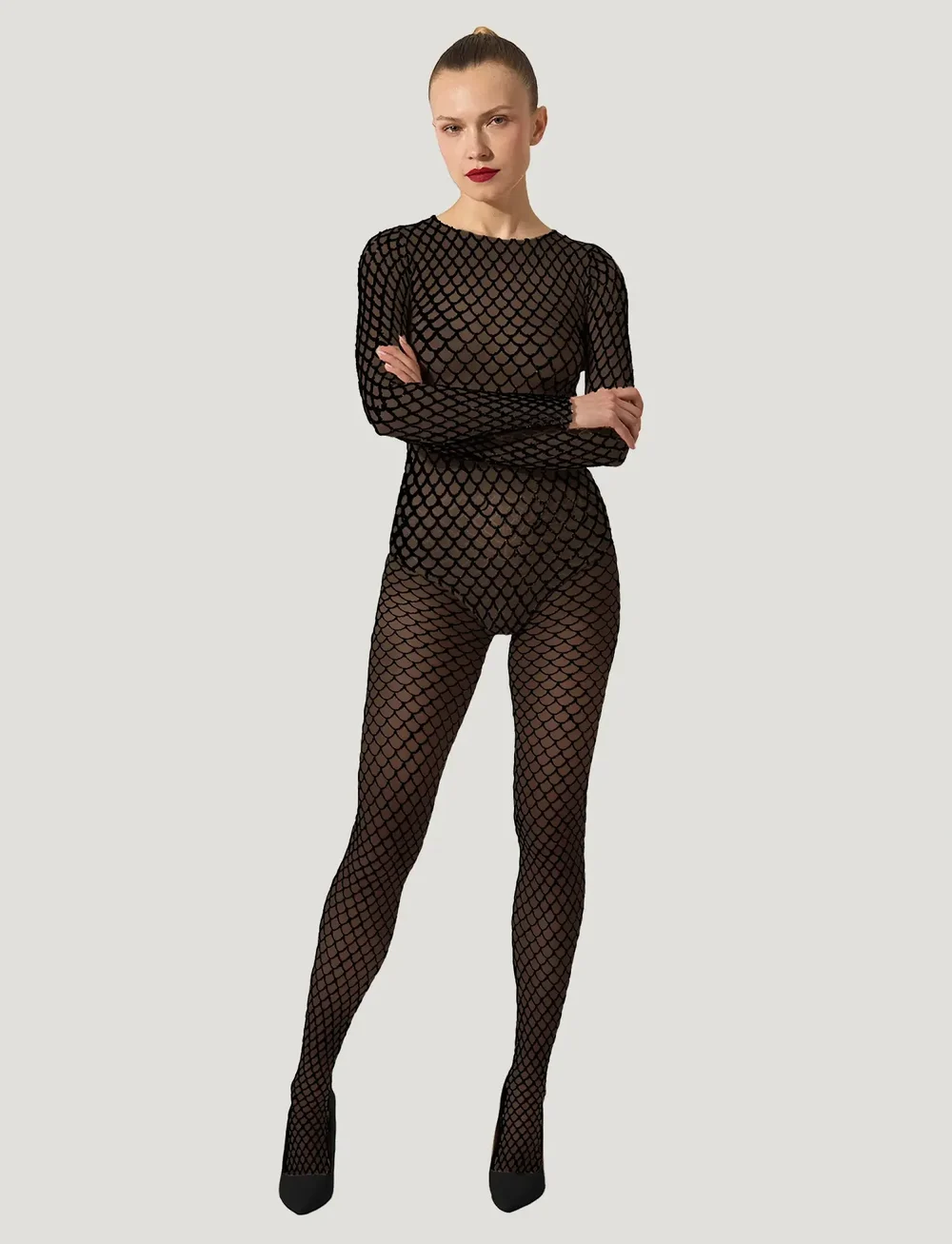 Wolford - Velvet Net Illusion Tights - besondere anlässe - black/black - 0