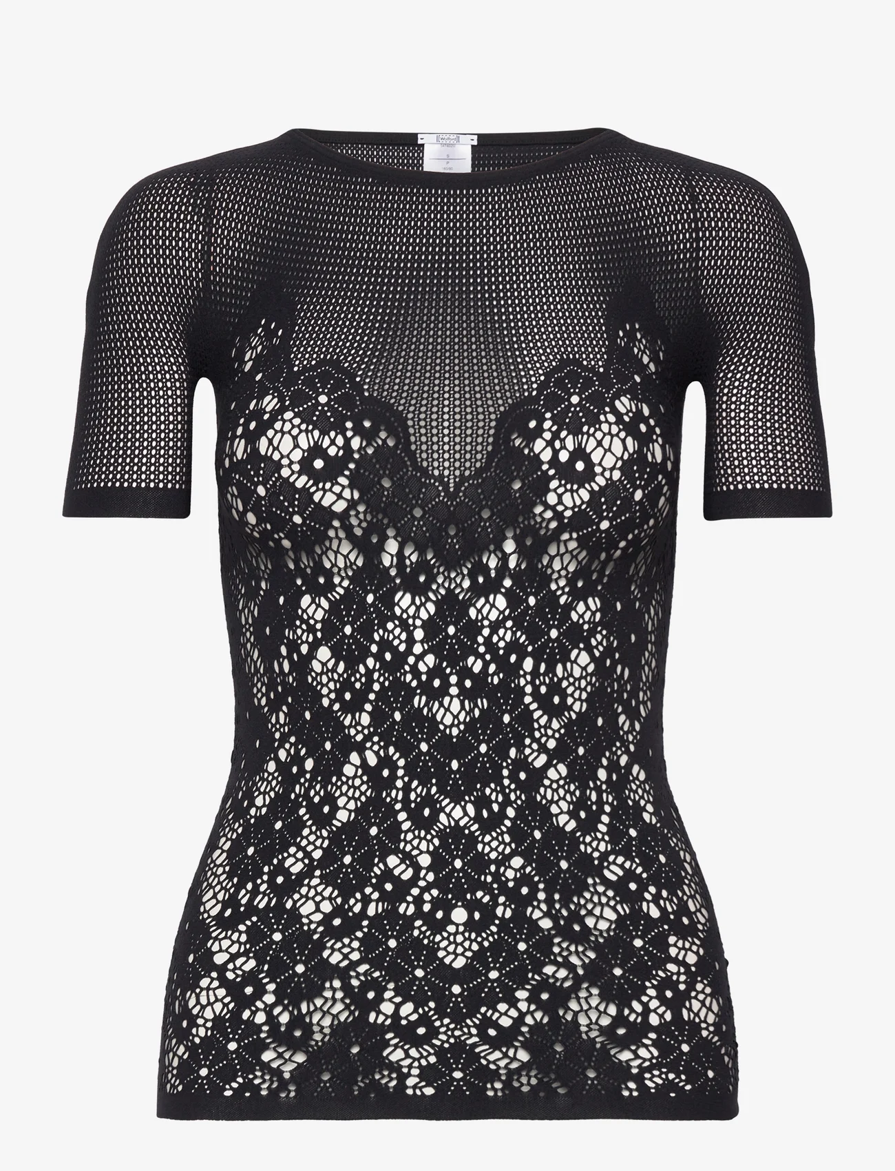 Wolford - Flower Lace Top Short Sleeves - lyhythihaiset puserot - black - 0