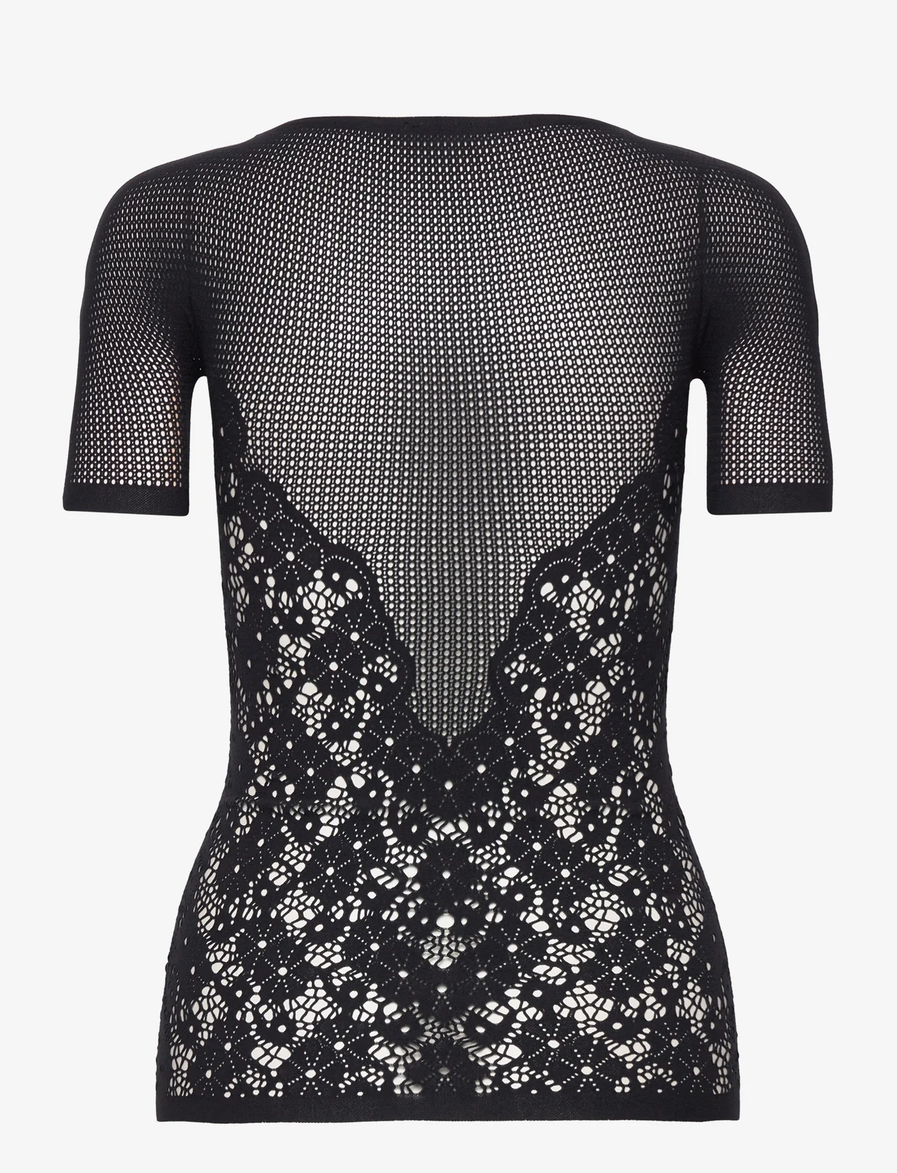 Wolford - Flower Lace Top Short Sleeves - lyhythihaiset puserot - black - 1